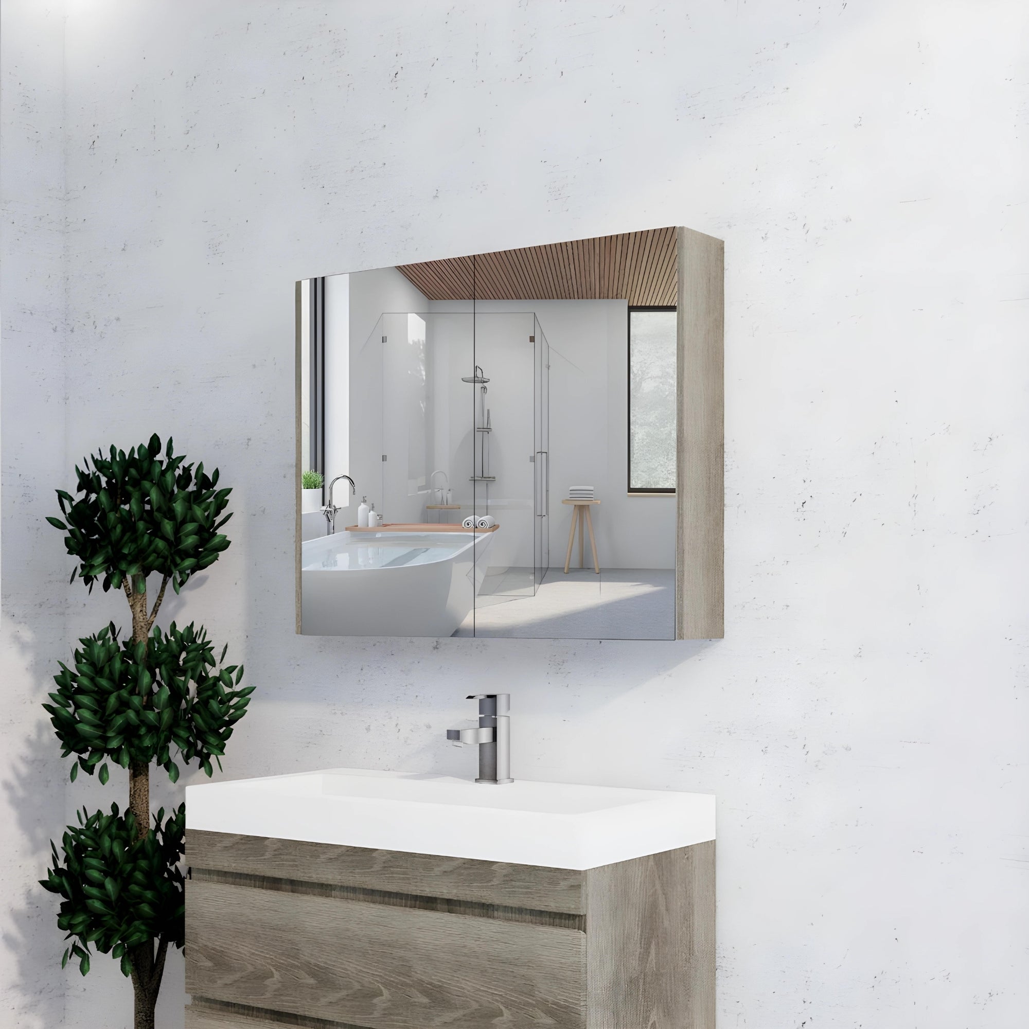 RIVA GENEVA DARK OAK MIRROR SHAVING CABINET 900MM