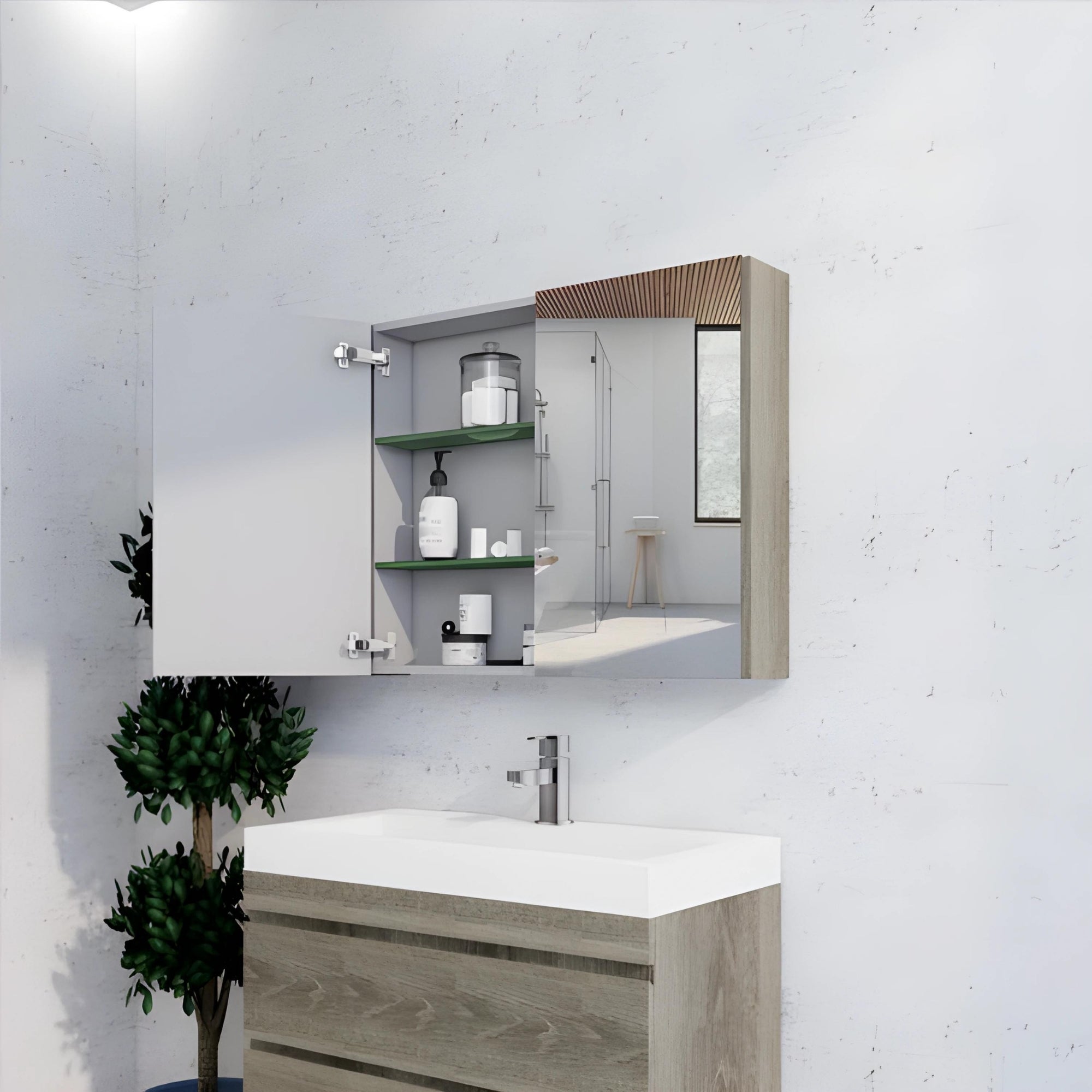 RIVA GENEVA DARK OAK MIRROR SHAVING CABINET 900MM