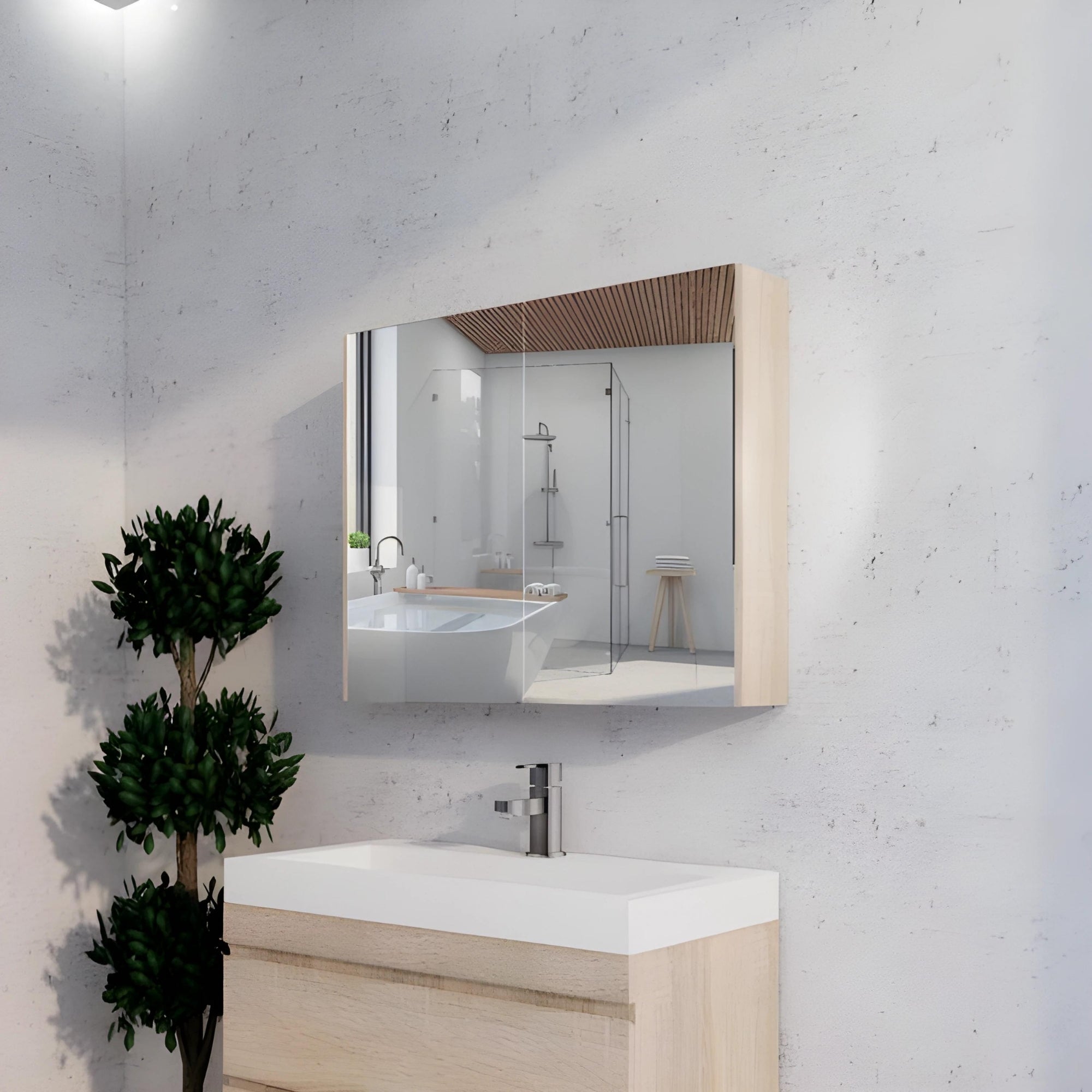 RIVA GENEVA LIGHT OAK MIRROR SHAVING CABINET 900MM