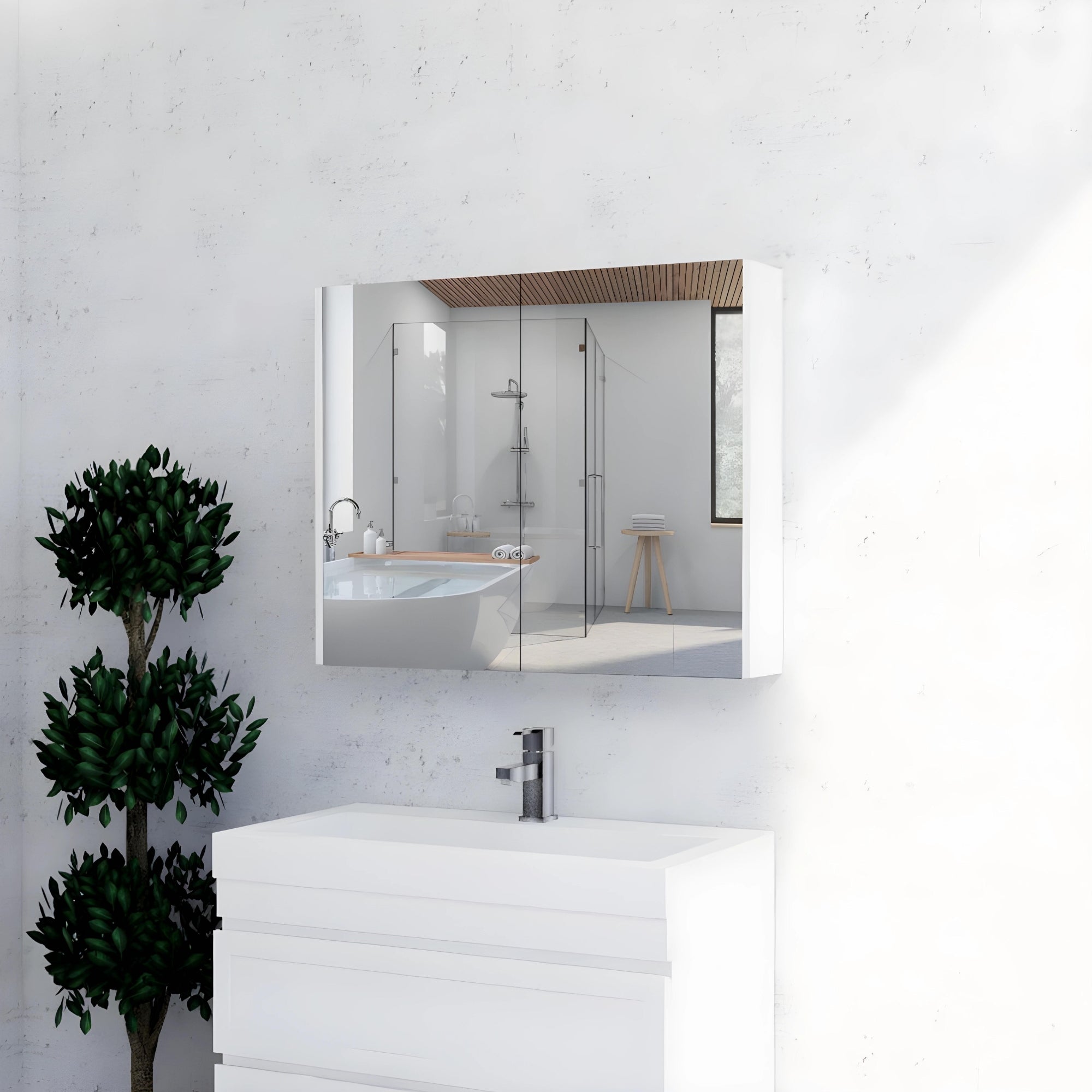 RIVA GENEVA MATTE WHITE MIRROR SHAVING CABINET 900MM