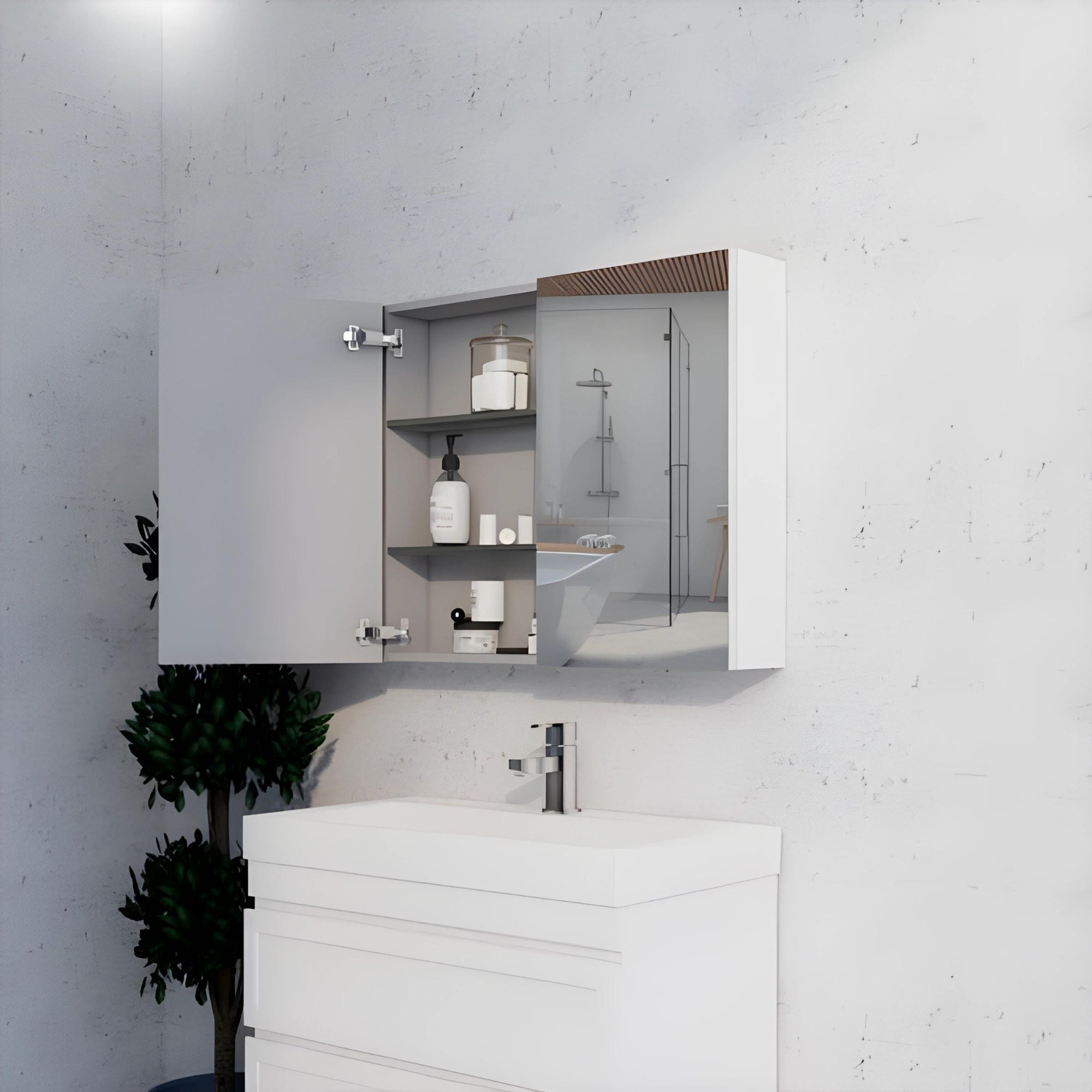 RIVA GENEVA MATTE WHITE MIRROR SHAVING CABINET 900MM