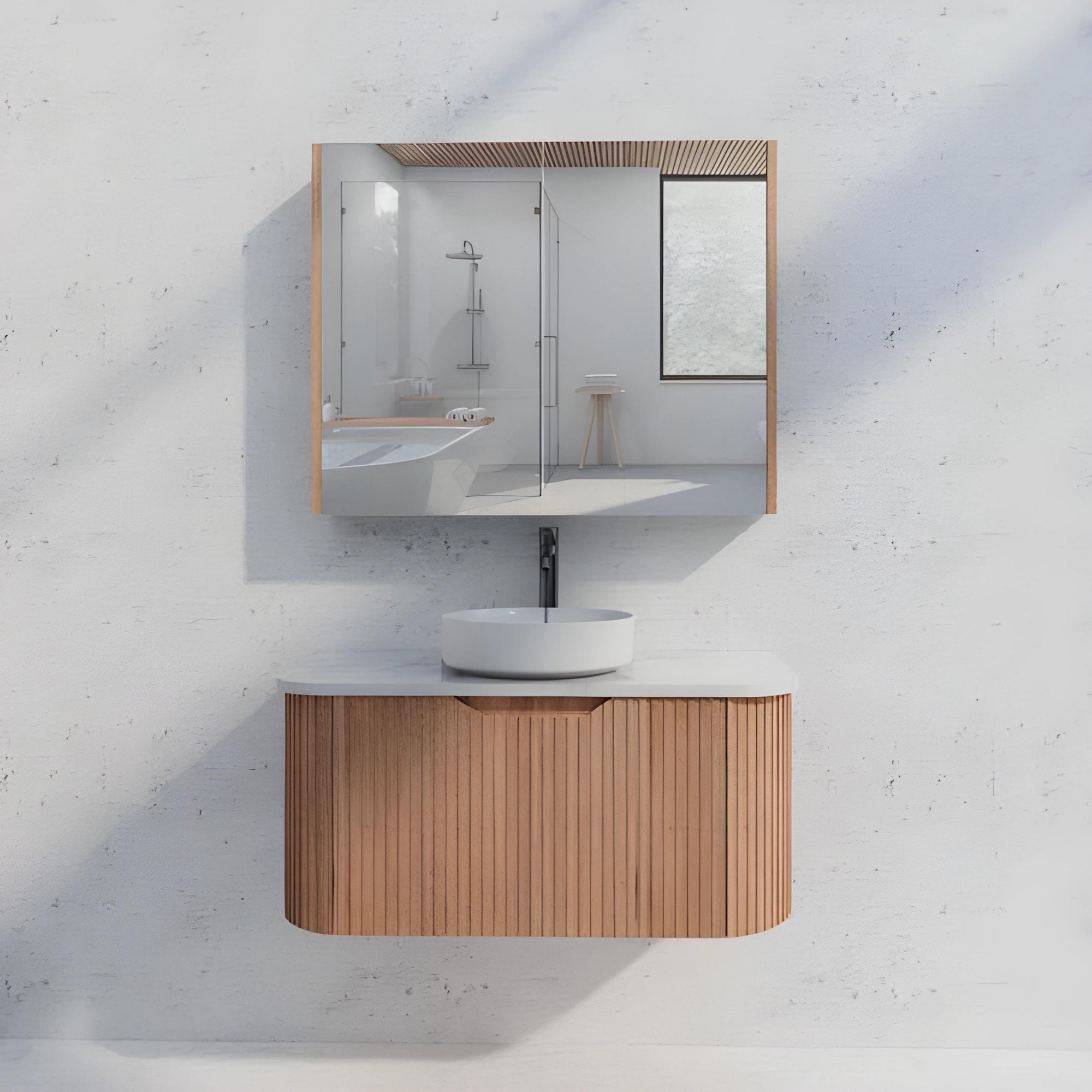 RIVA GENEVA FLUTED SOLID TIMBER MIRROR SHAVING CABINET 900MM