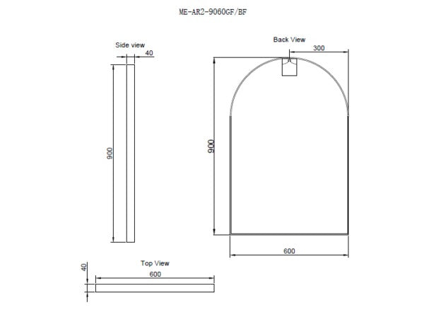 RIVA FRAMED ARCH MIRROR WALL MOUNTED BRUSHED GOLD 900MM