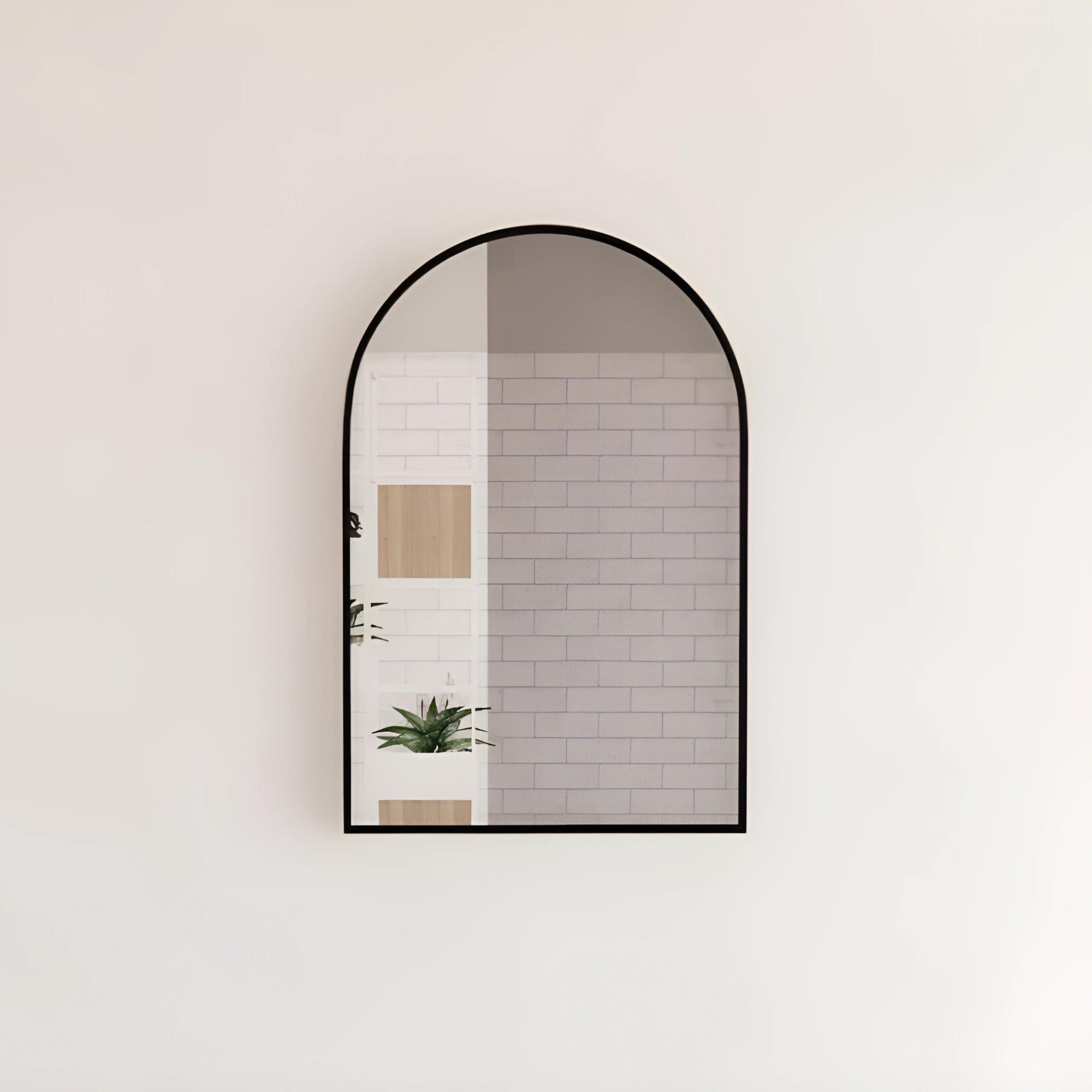 RIVA FRAMED ARCH MIRROR WALL MOUNTED MATTE BLACK 900MM