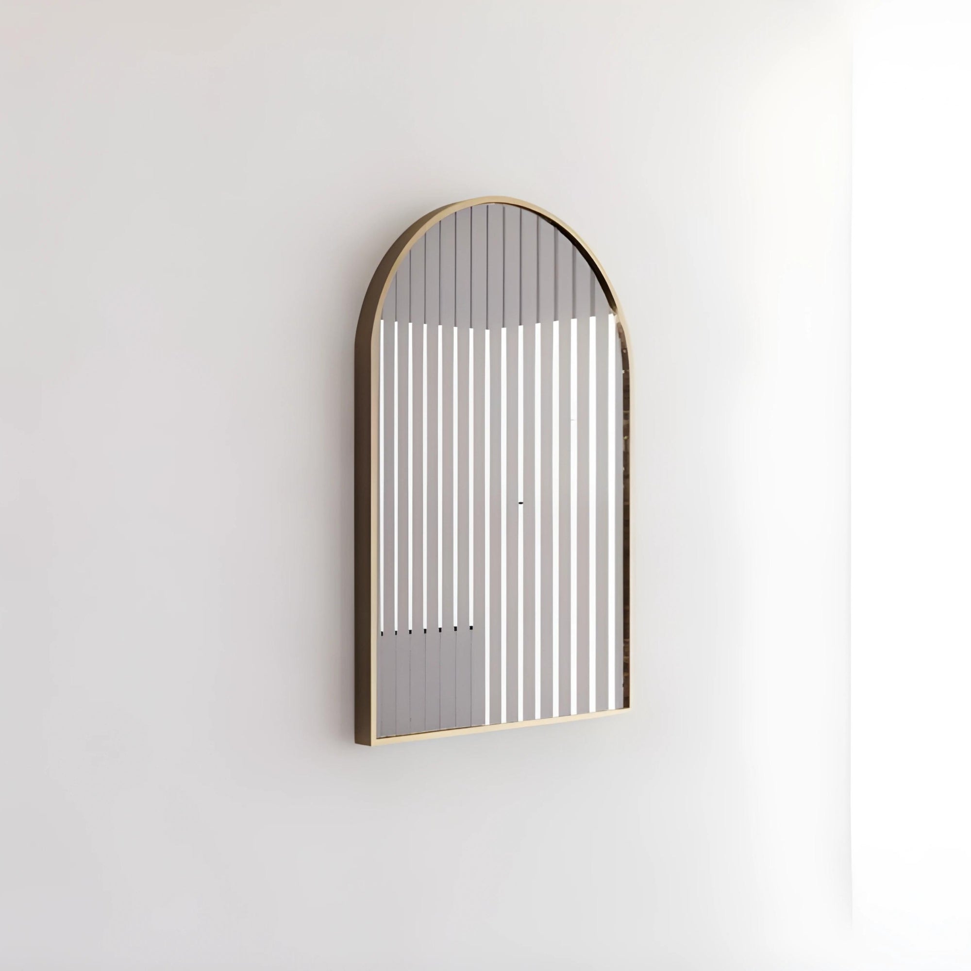 RIVA FRAMED ARCH MIRROR WALL MOUNTED BRUSHED GOLD 900MM