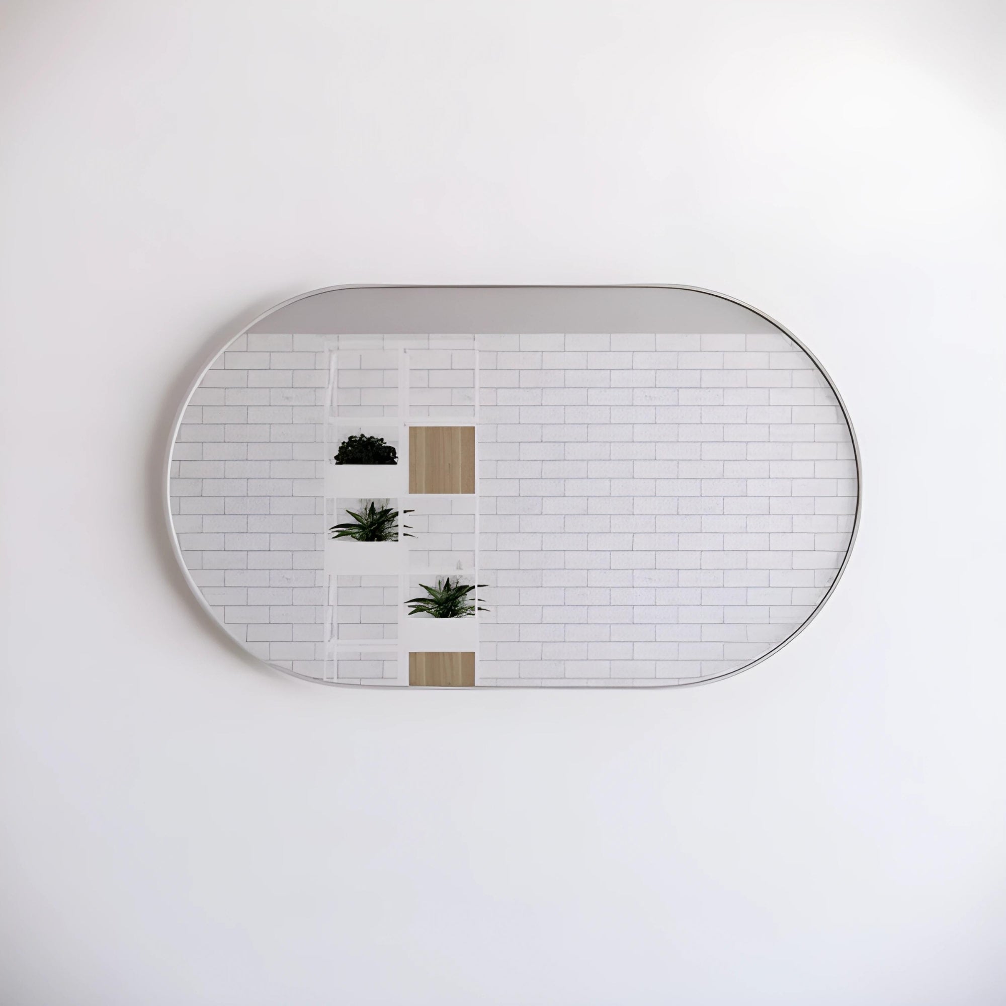 RIVA FRAMED OVAL MIRROR WALL MOUNTED BRUSHED NICKEL 1200MM