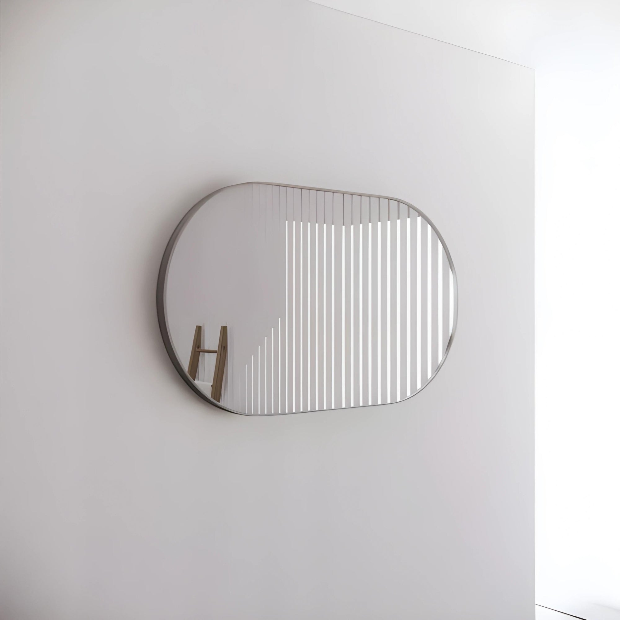 RIVA FRAMED OVAL MIRROR WALL MOUNTED BRUSHED NICKEL 1200MM