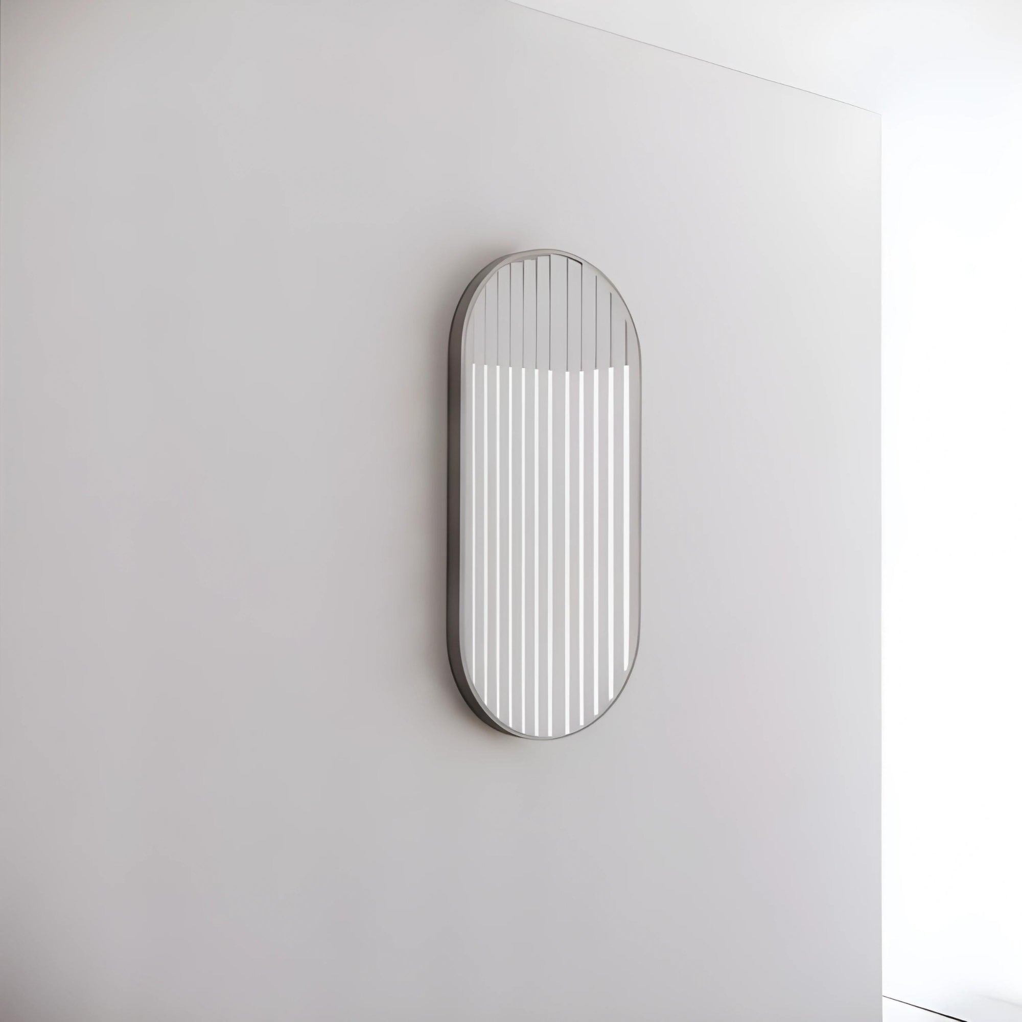 RIVA FRAMED OVAL MIRROR WALL MOUNTED BRUSHED NICKEL 900MM