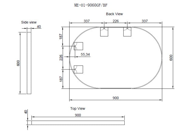 RIVA FRAMED OVAL MIRROR WALL MOUNTED BLACK 900MM