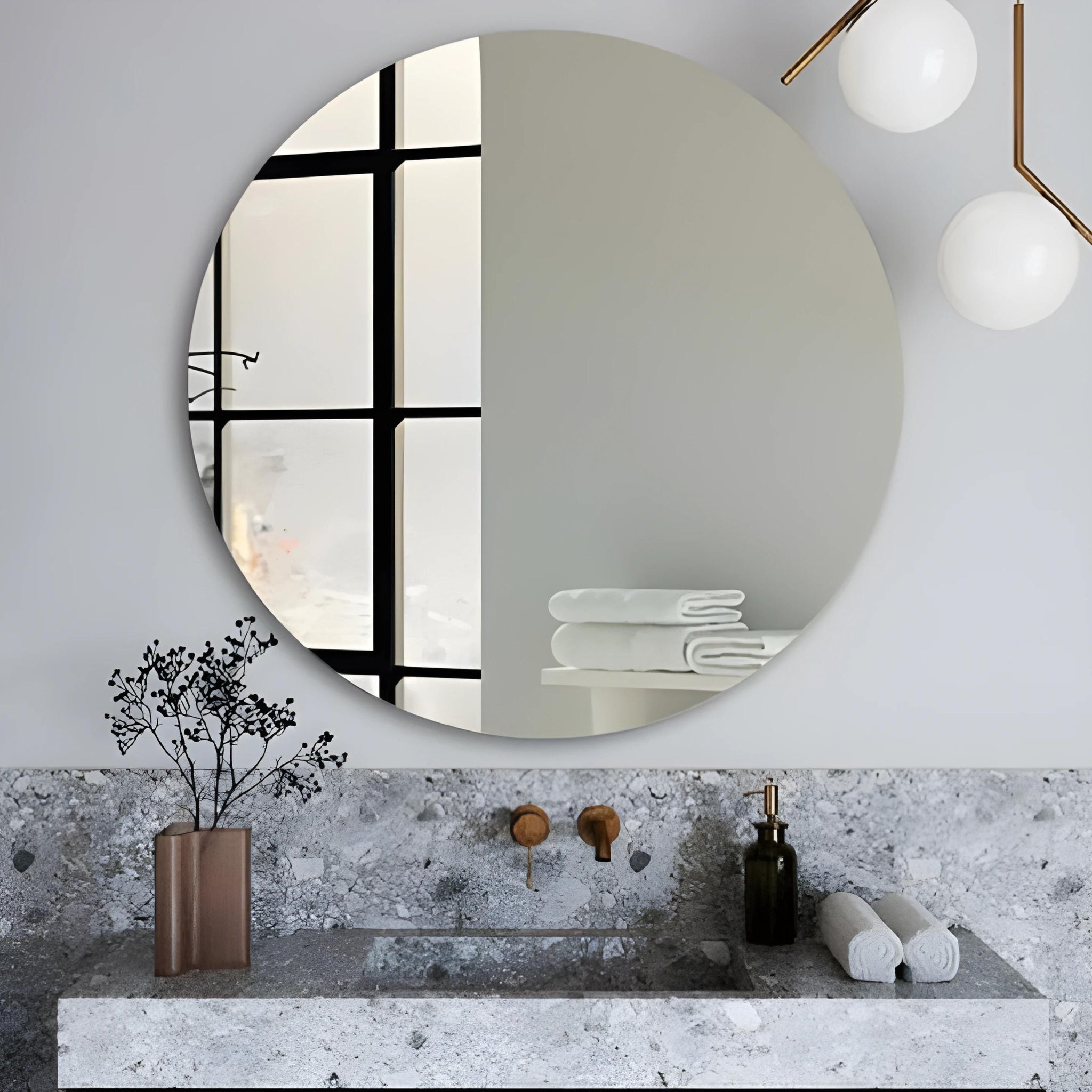 RIVA FRAMELESS PENCIL EDGE ROUND MIRROR WALL MOUNTED 600MM