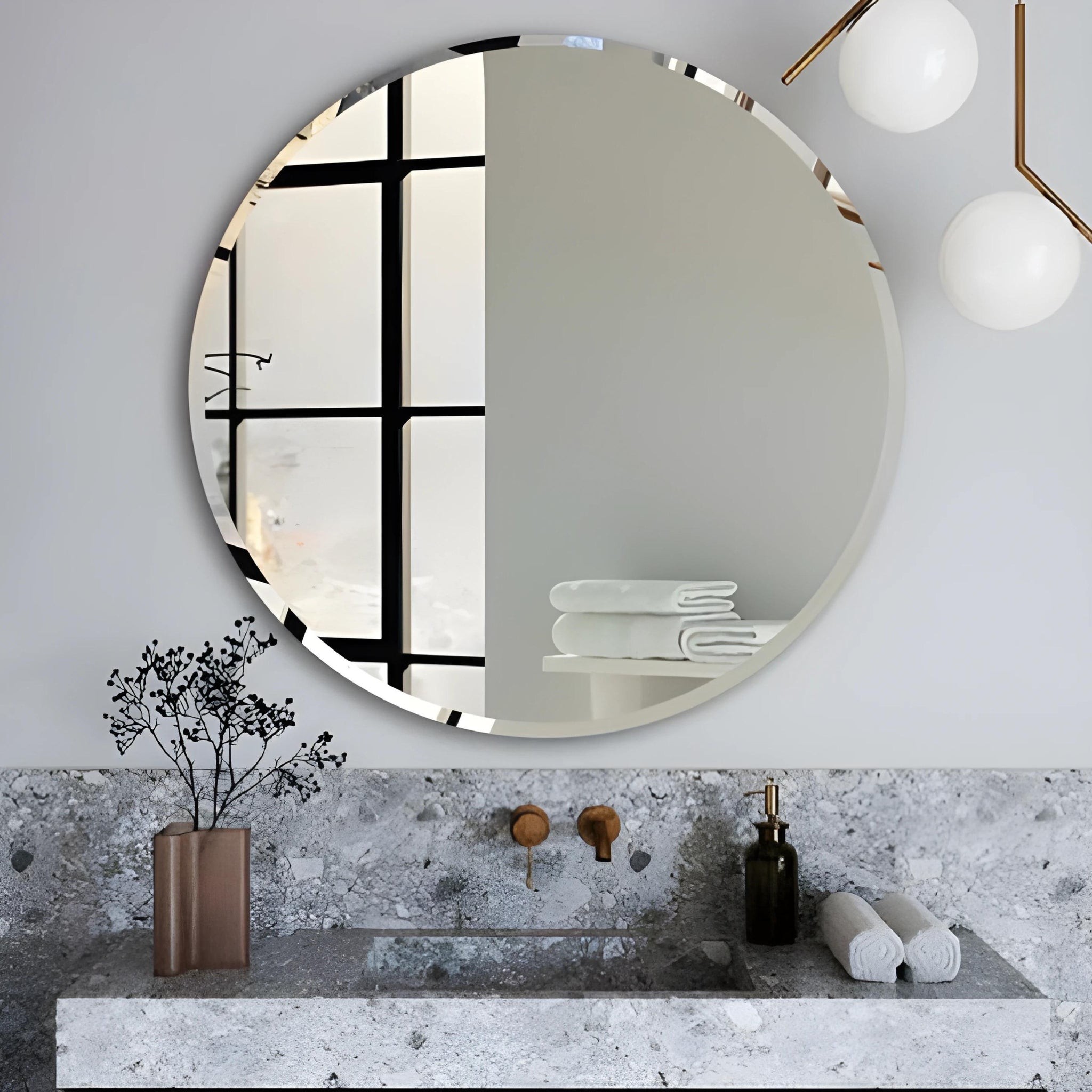 RIVA FRAMELESS BEVEL EDGE ROUND MIRROR WALL MOUNTED 600MM