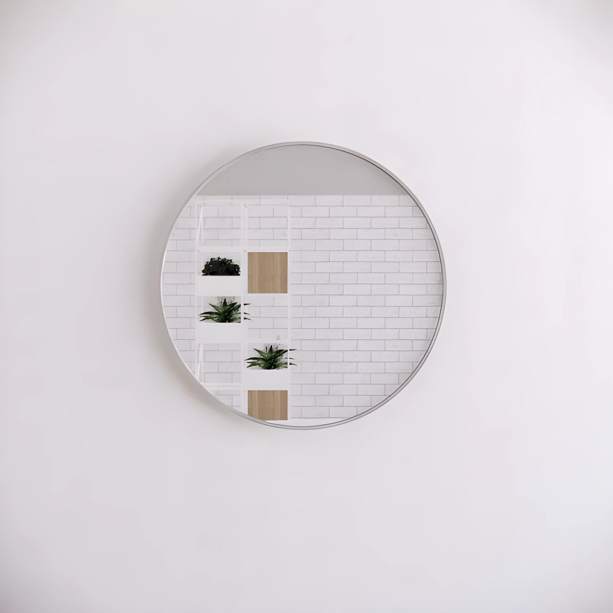 RIVA FRAMED ROUND MIRROR WALL MOUNTED BRUSHED NICKEL 800MM