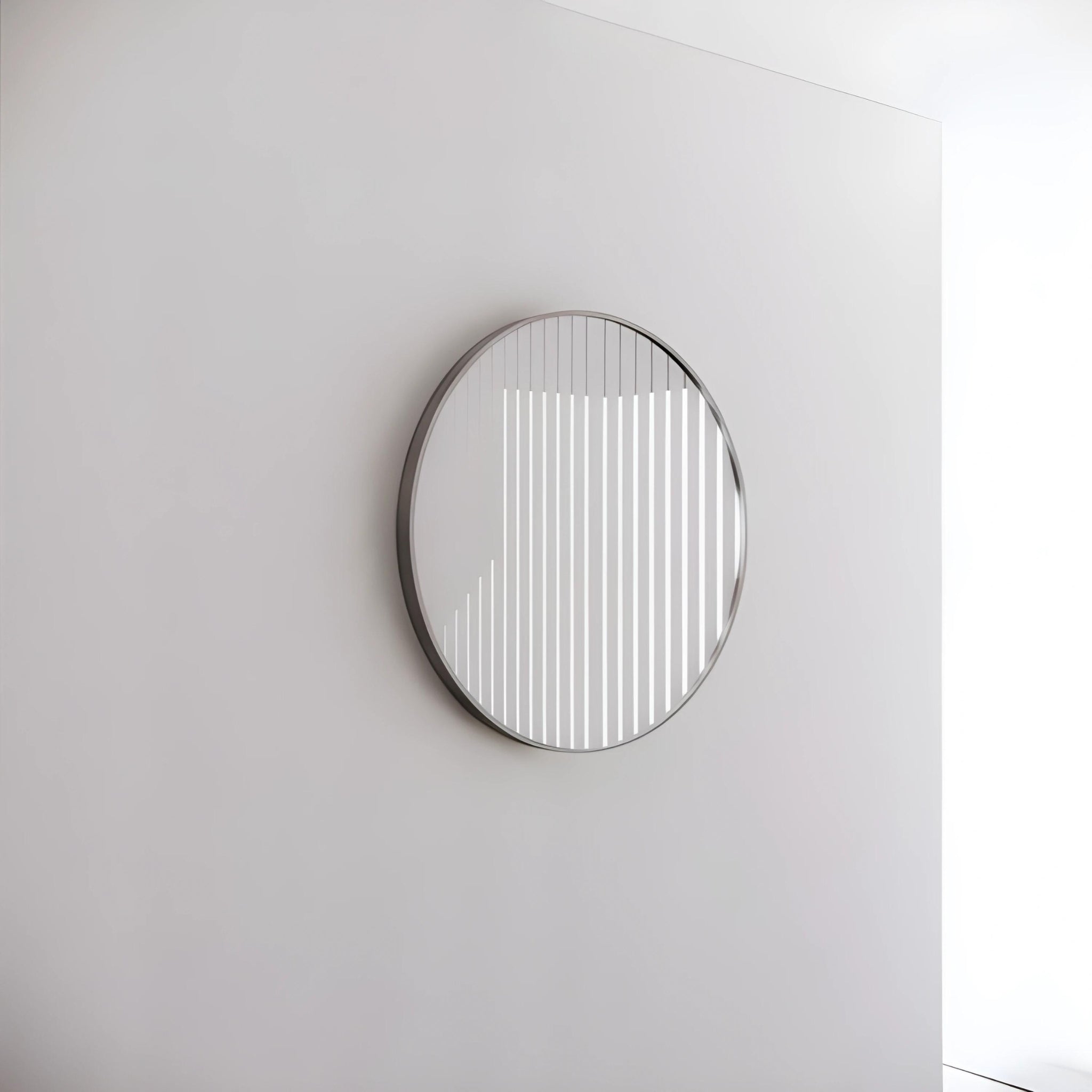 RIVA FRAMED ROUND MIRROR WALL MOUNTED BRUSHED NICKEL 800MM