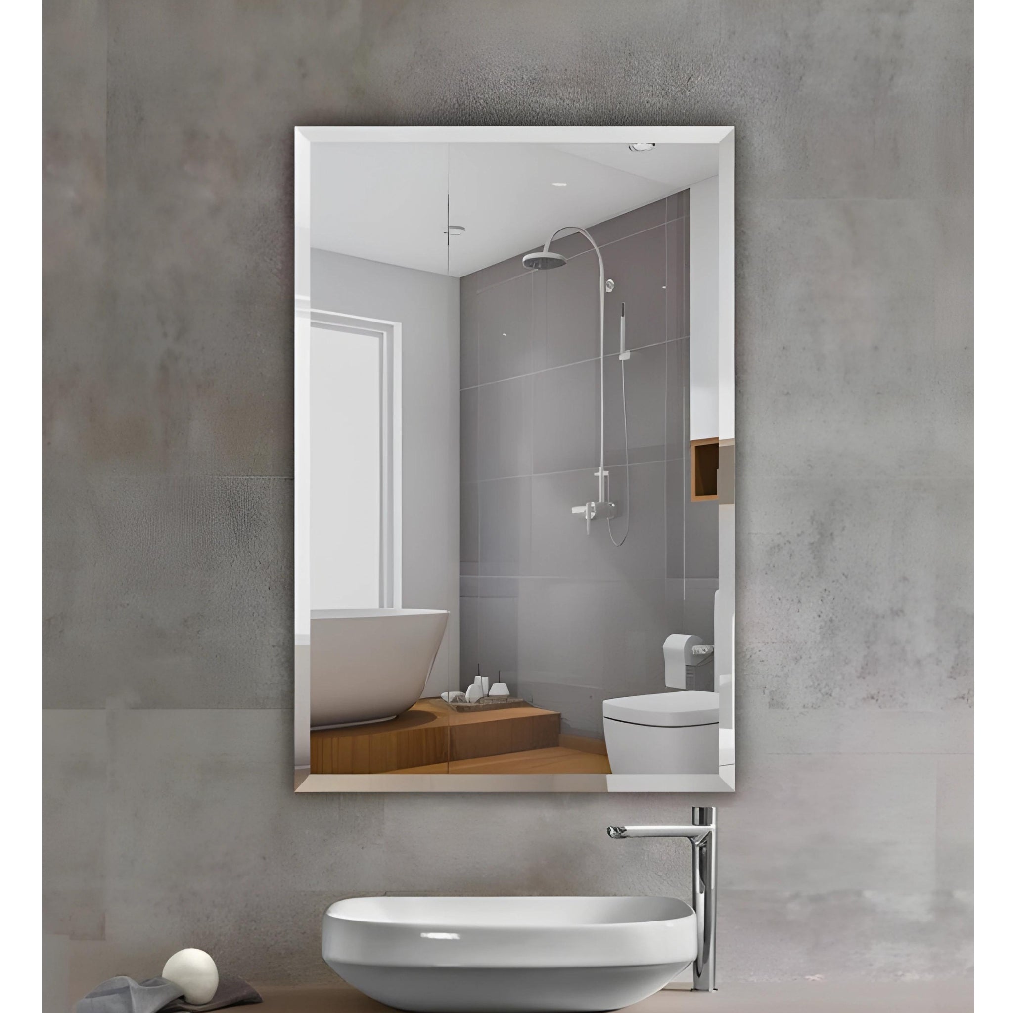 RIVA FRAMELESS BEVEL EDGE RECTANGULAR MIRROR WALL MOUNTED 600MM