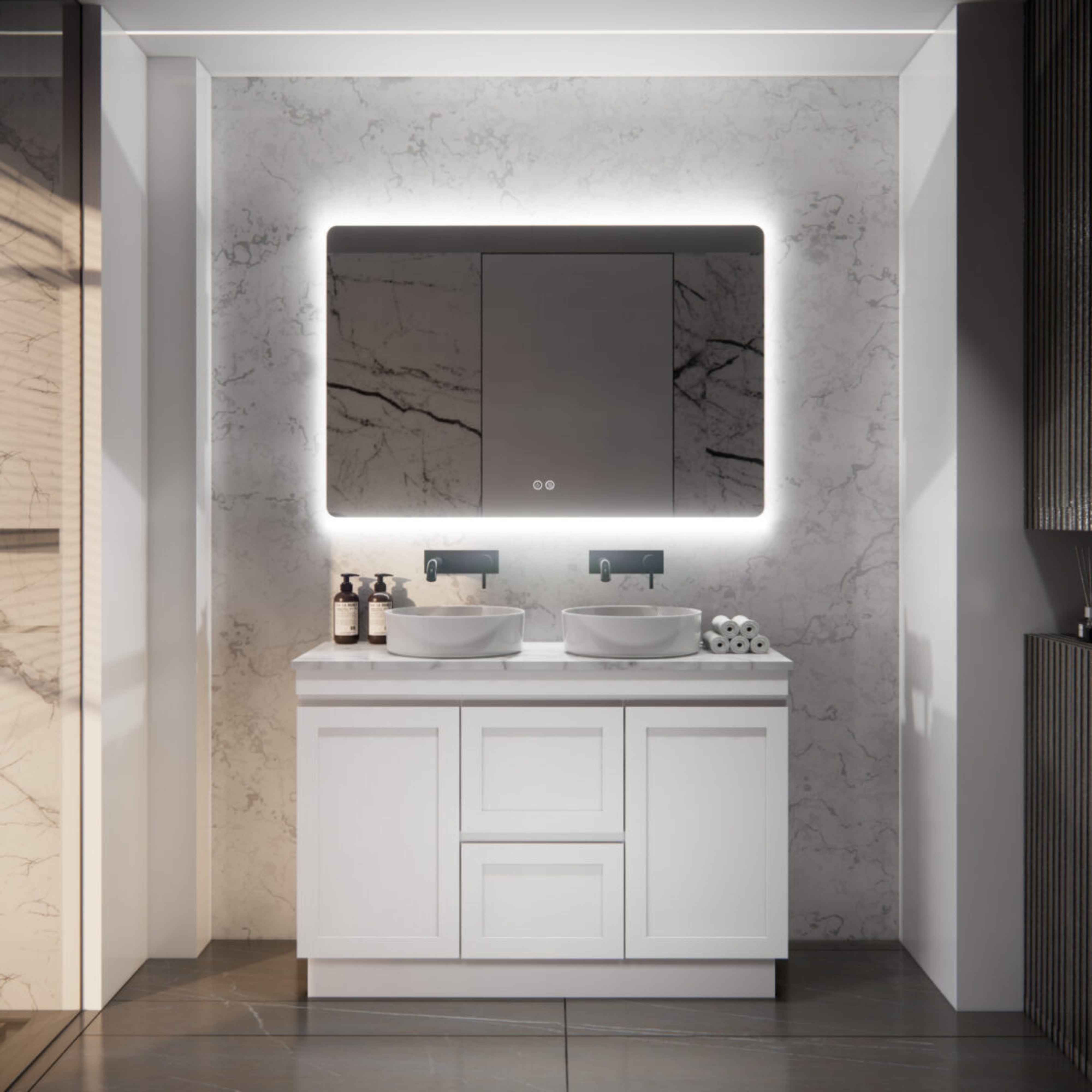 RIVA MIAMI MATTE WHITE 1200MM DOUBLE BOWL FLOOR STANDING VANITY