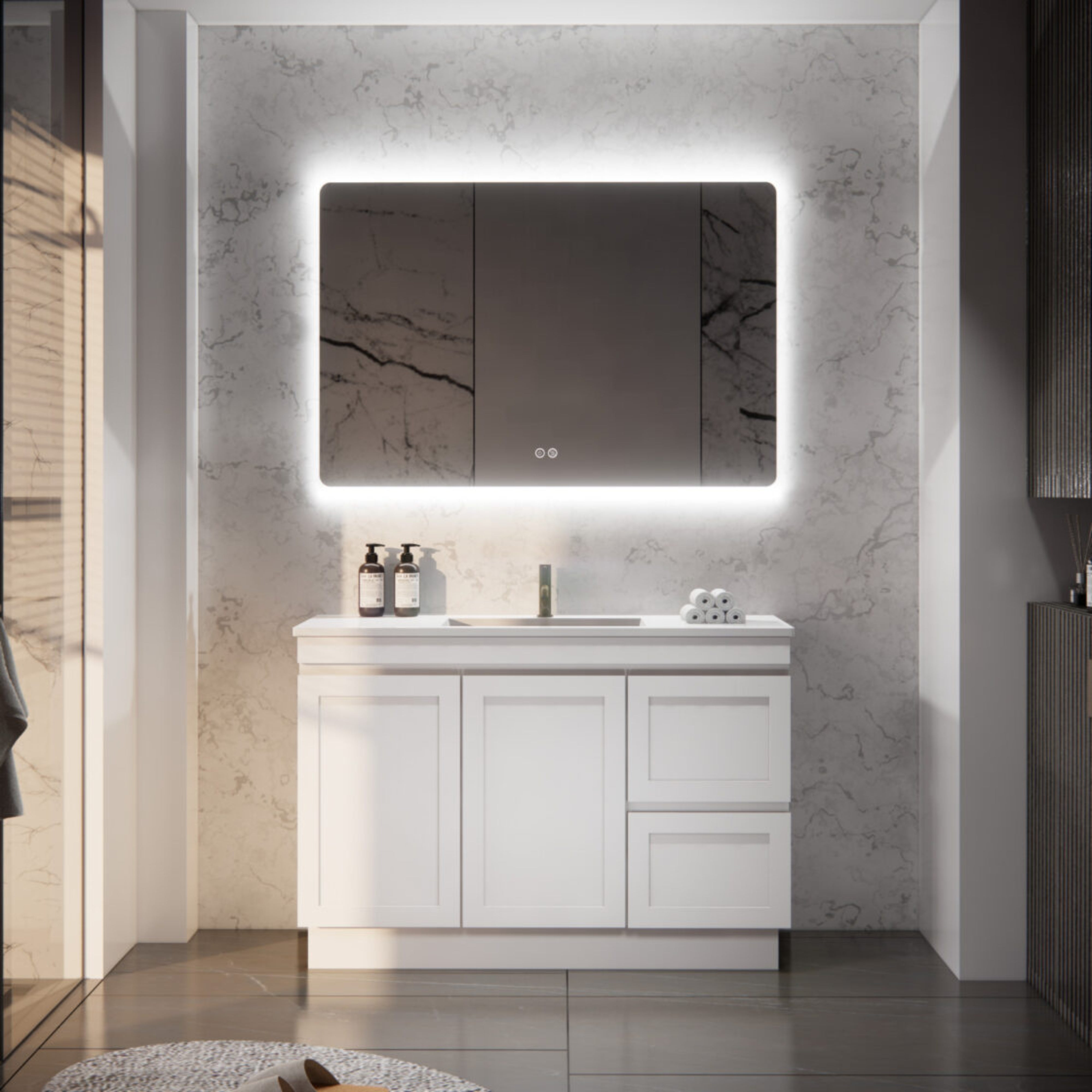 RIVA MIAMI MATTE WHITE 1200MM SINGLE BOWL FLOOR STANDING VANITY (AVAILABLE IN LEFT AND RIGHT HAND DRAWER)