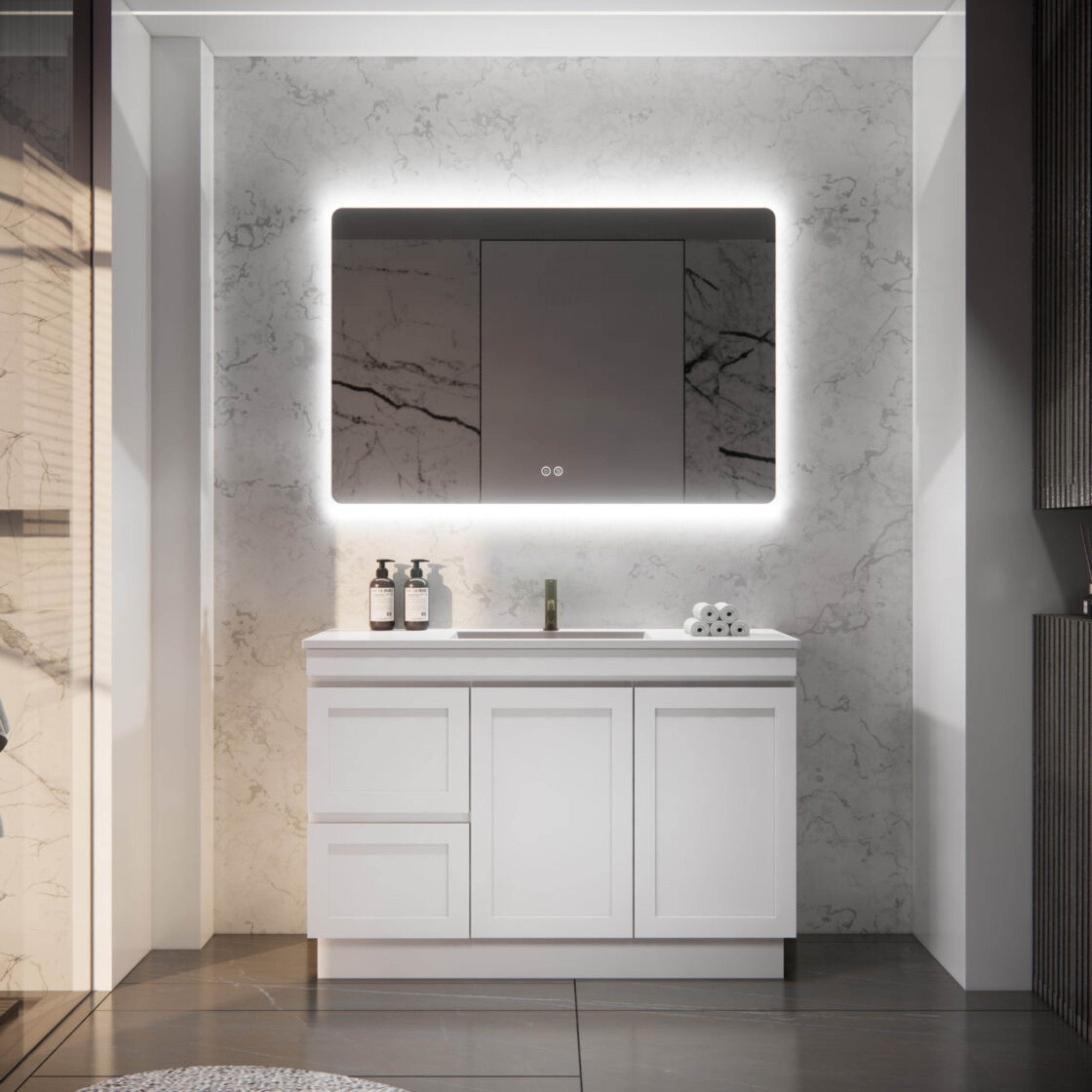 RIVA MIAMI MATTE WHITE 1200MM SINGLE BOWL FLOOR STANDING VANITY (AVAILABLE IN LEFT AND RIGHT HAND DRAWER)