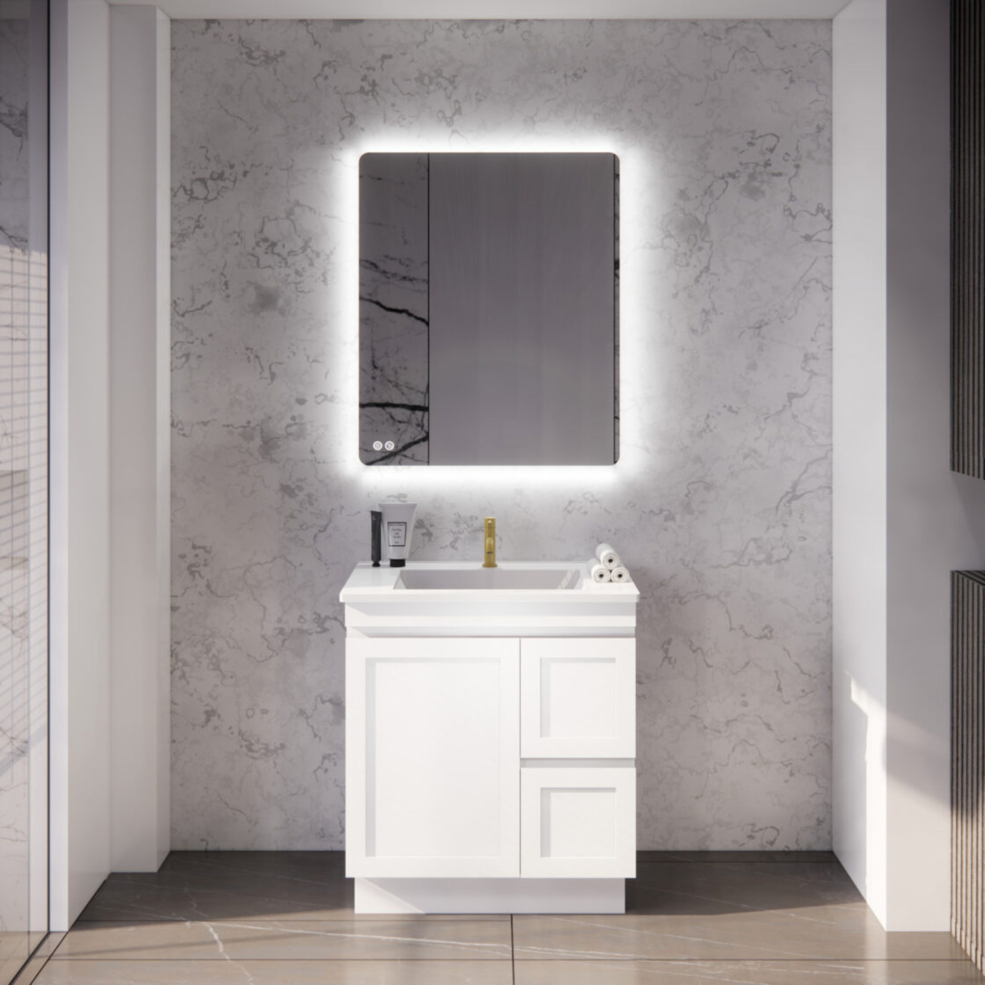 RIVA MIAMI MATTE WHITE 750MM SINGLE BOWL FLOOR STANDING VANITY (AVAILABLE IN LEFT AND RIGHT HAND DRAWER)