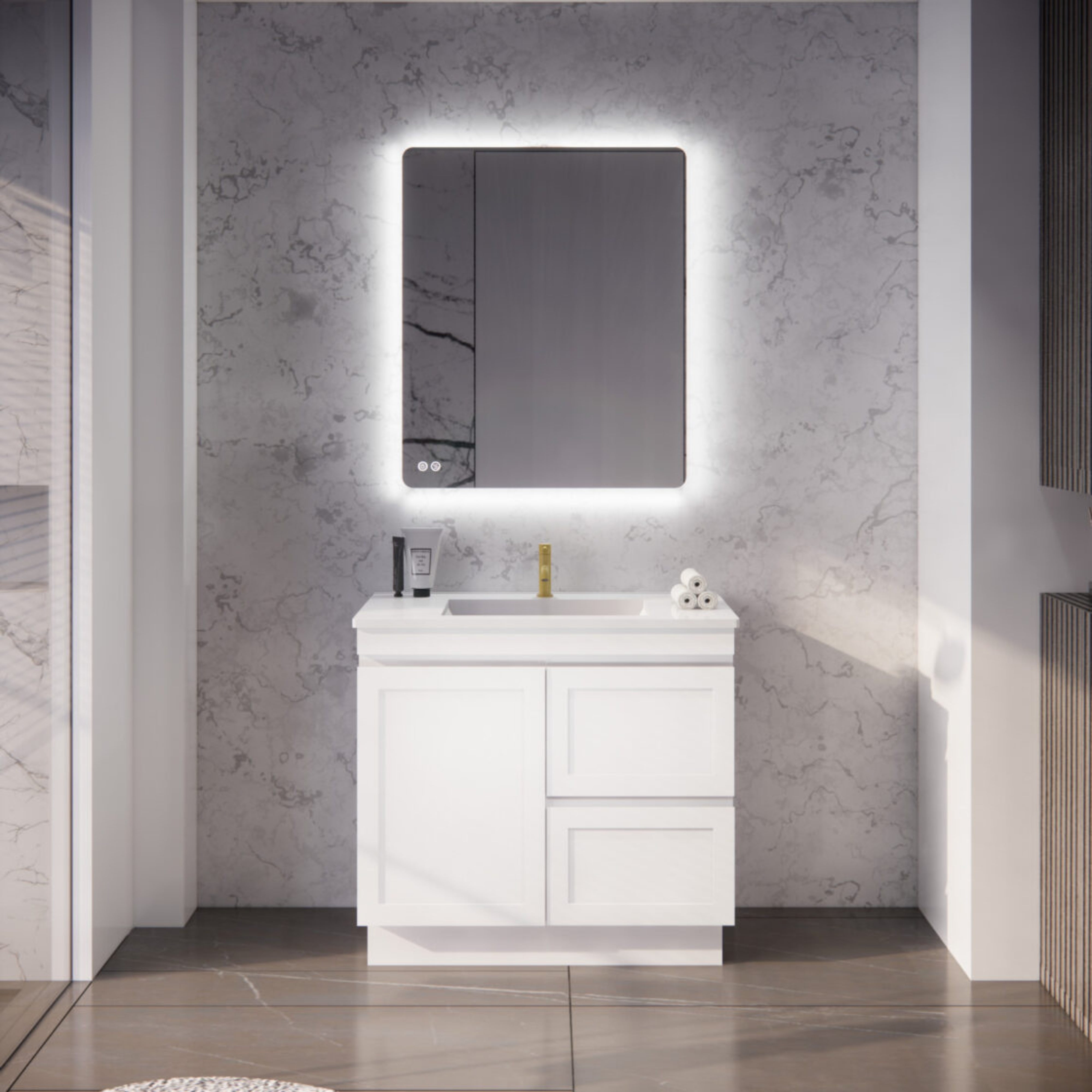 RIVA MIAMI MATTE WHITE 900MM SINGLE BOWL FLOOR STANDING VANITY (AVAILABLE IN LEFT AND RIGHT HAND DRAWER)