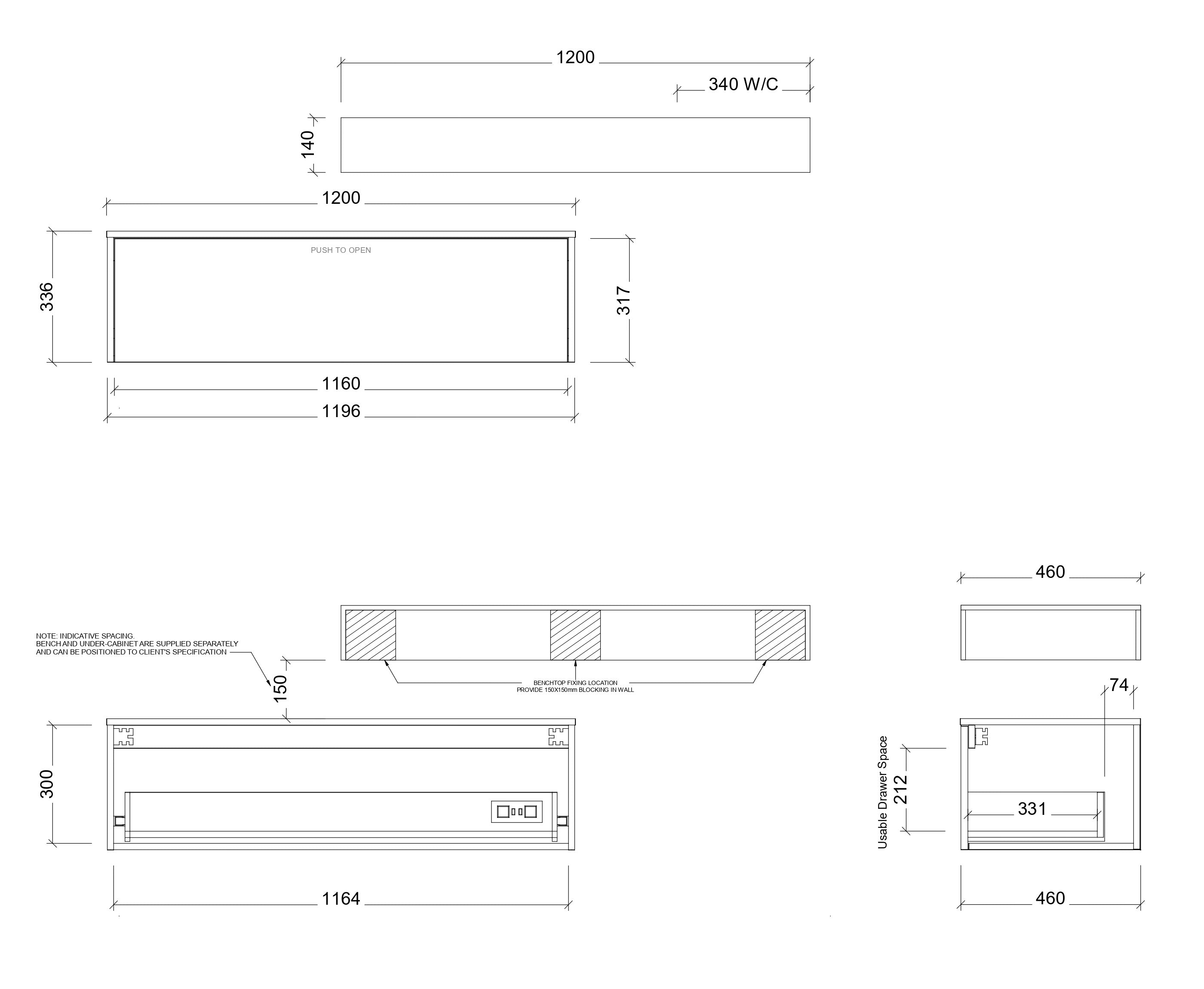 TIMBERLINE MILAN CUSTOM WALL HUNG VANITY (ALL SIZING)