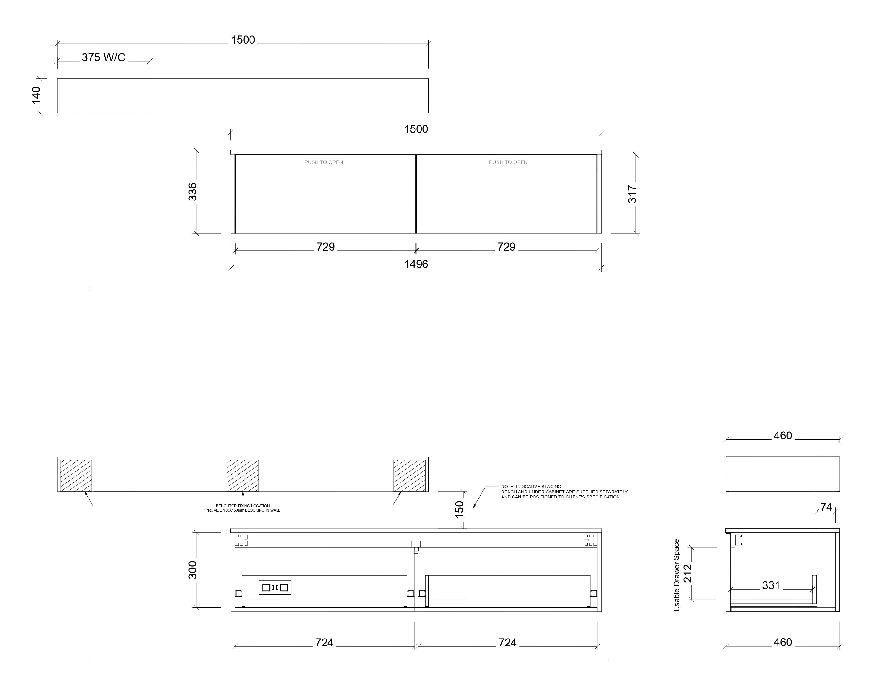 TIMBERLINE MILAN CUSTOM WALL HUNG VANITY (ALL SIZING)