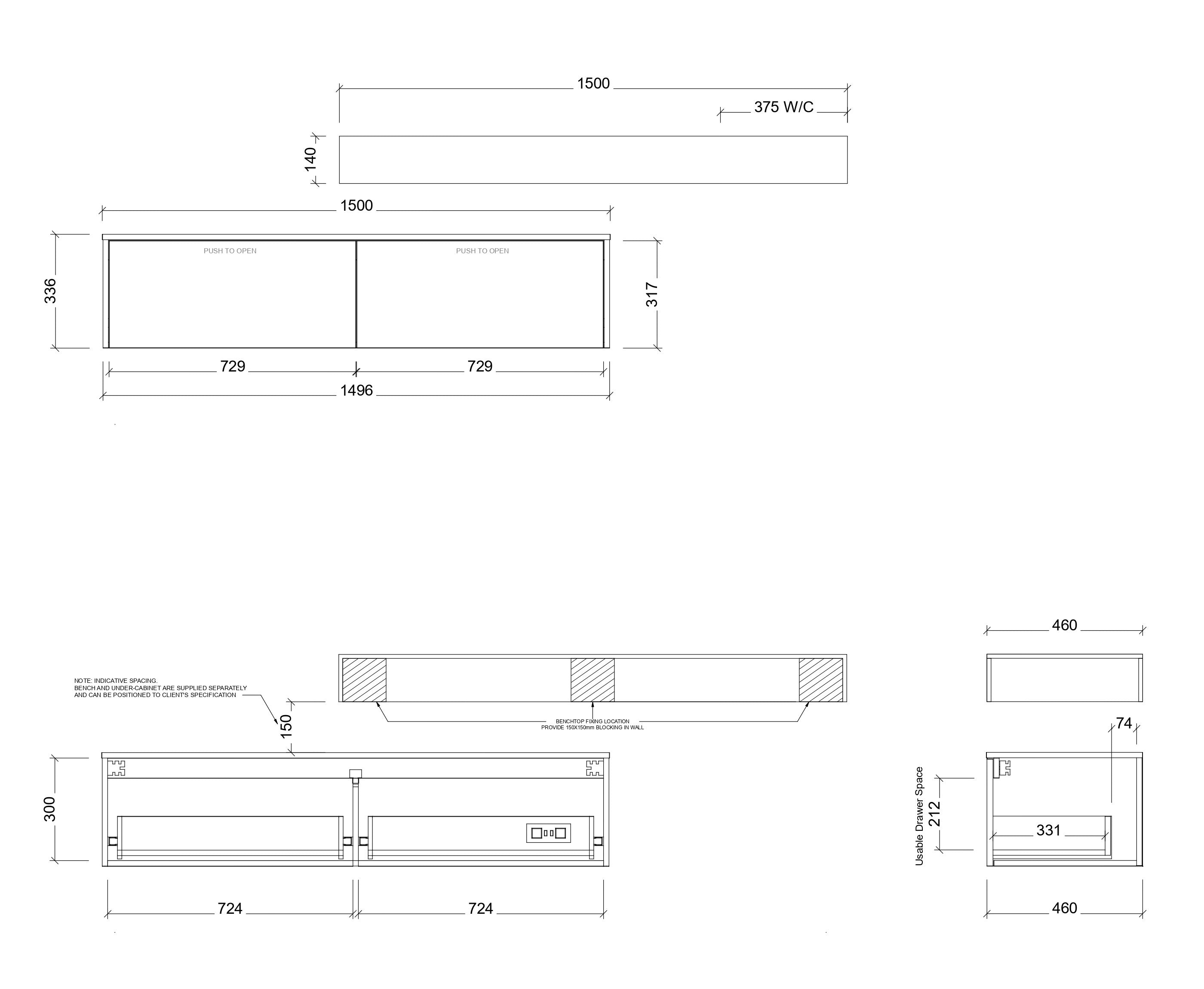 TIMBERLINE MILAN CUSTOM WALL HUNG VANITY (ALL SIZING)