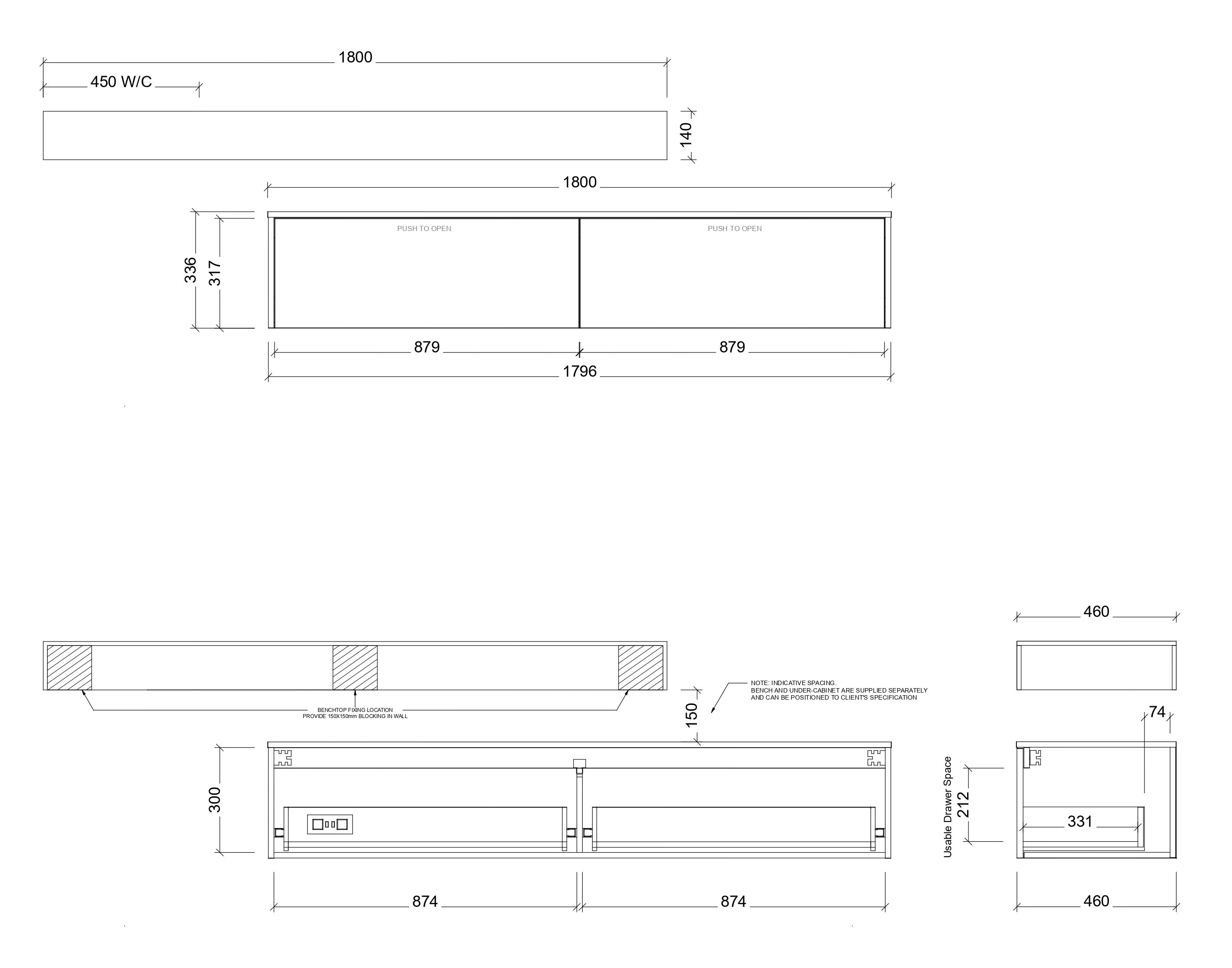 TIMBERLINE MILAN CUSTOM WALL HUNG VANITY (ALL SIZING)