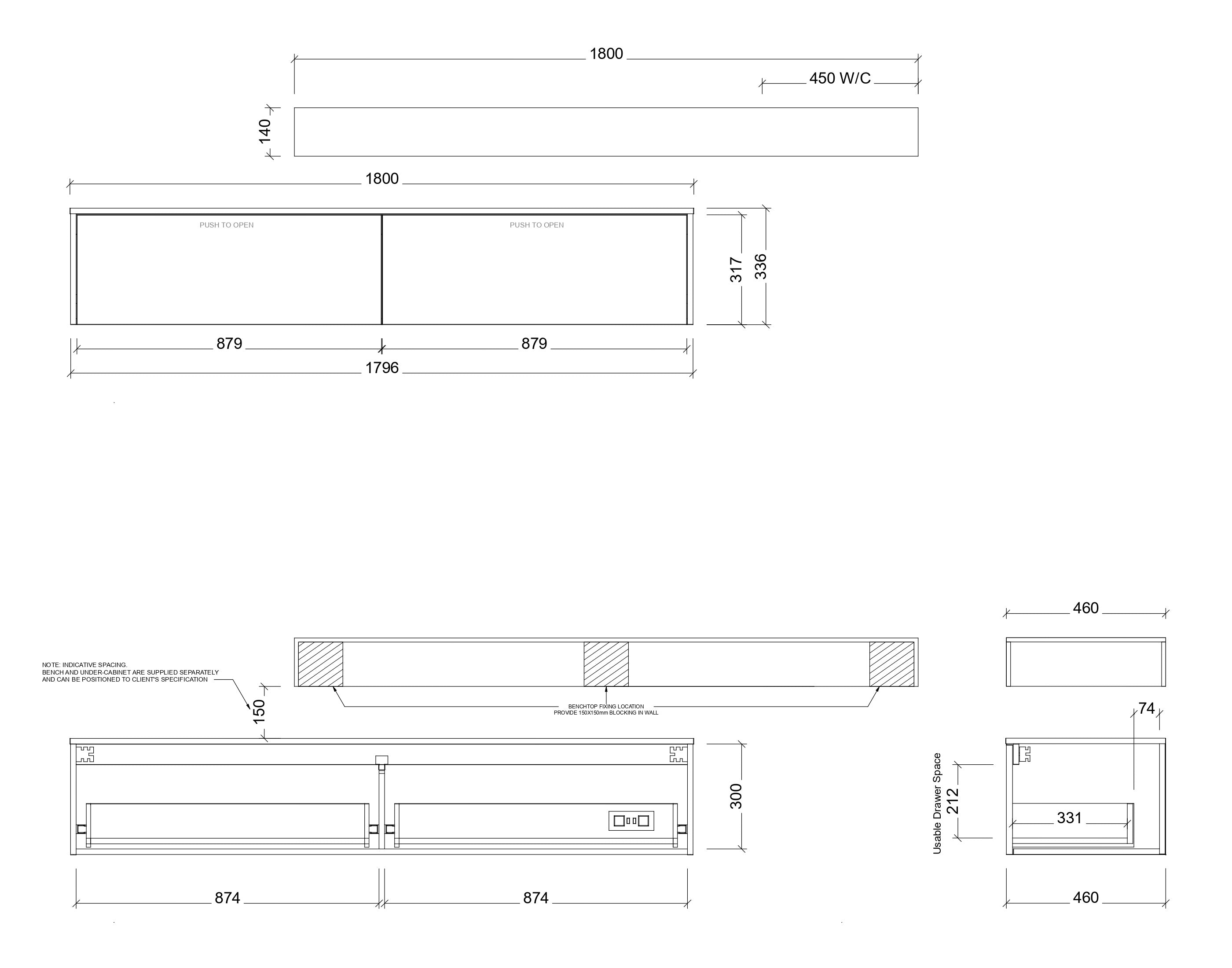 TIMBERLINE MILAN CUSTOM WALL HUNG VANITY (ALL SIZING)