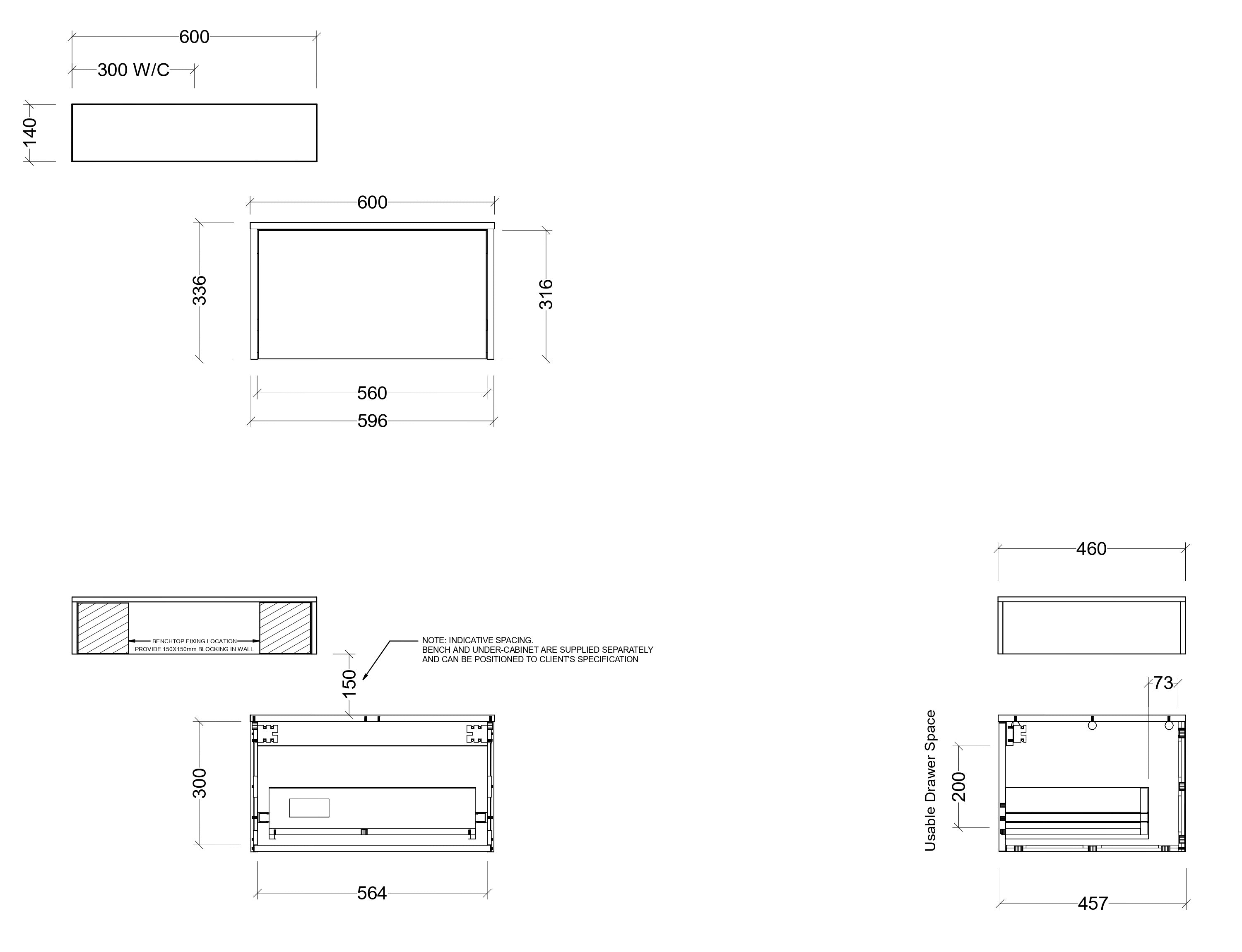 TIMBERLINE MILAN CUSTOM WALL HUNG VANITY (ALL SIZING)