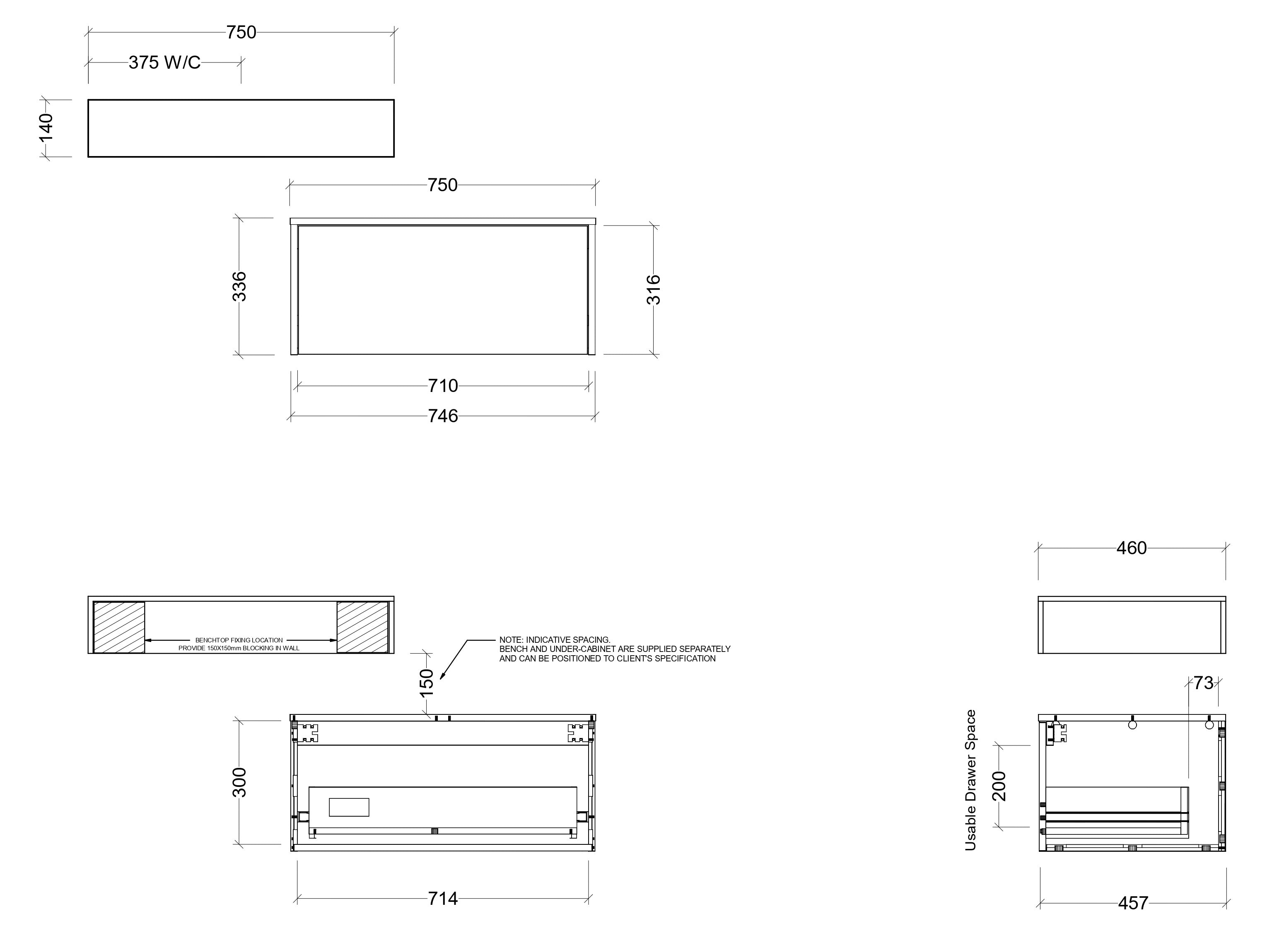 TIMBERLINE MILAN CUSTOM WALL HUNG VANITY (ALL SIZING)