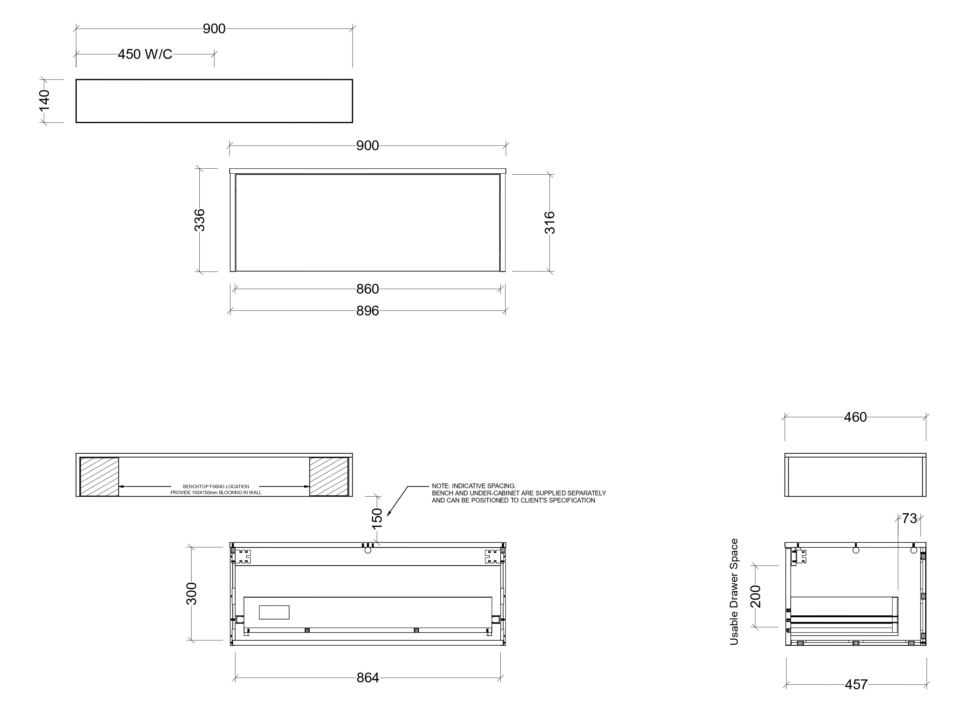 TIMBERLINE MILAN CUSTOM WALL HUNG VANITY (ALL SIZING)