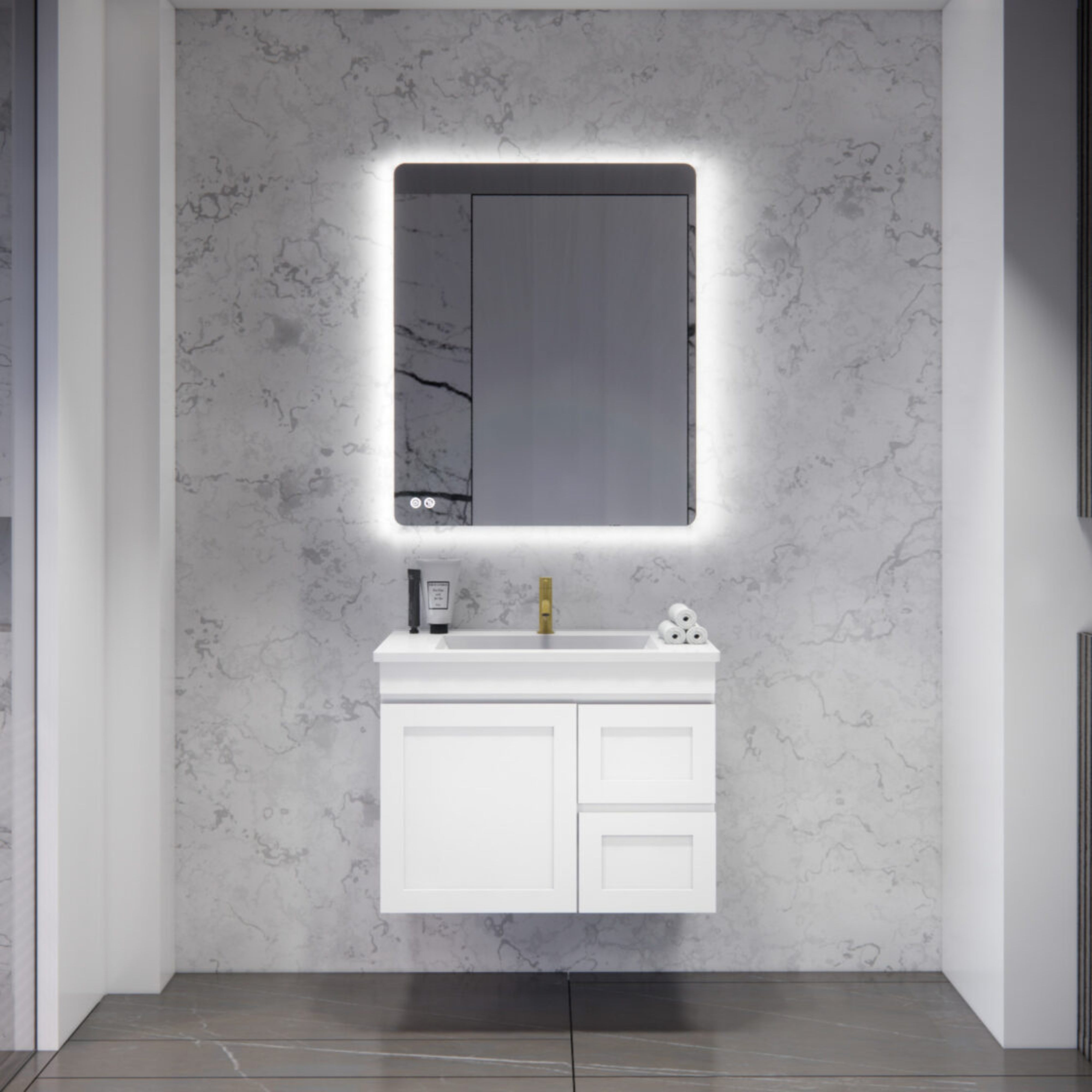 RIVA MIAMI MATTE WHITE 750MM SINGLE BOWL WALL HUNG VANITY (AVAILABLE IN LEFT AND RIGHT HAND DRAWER)