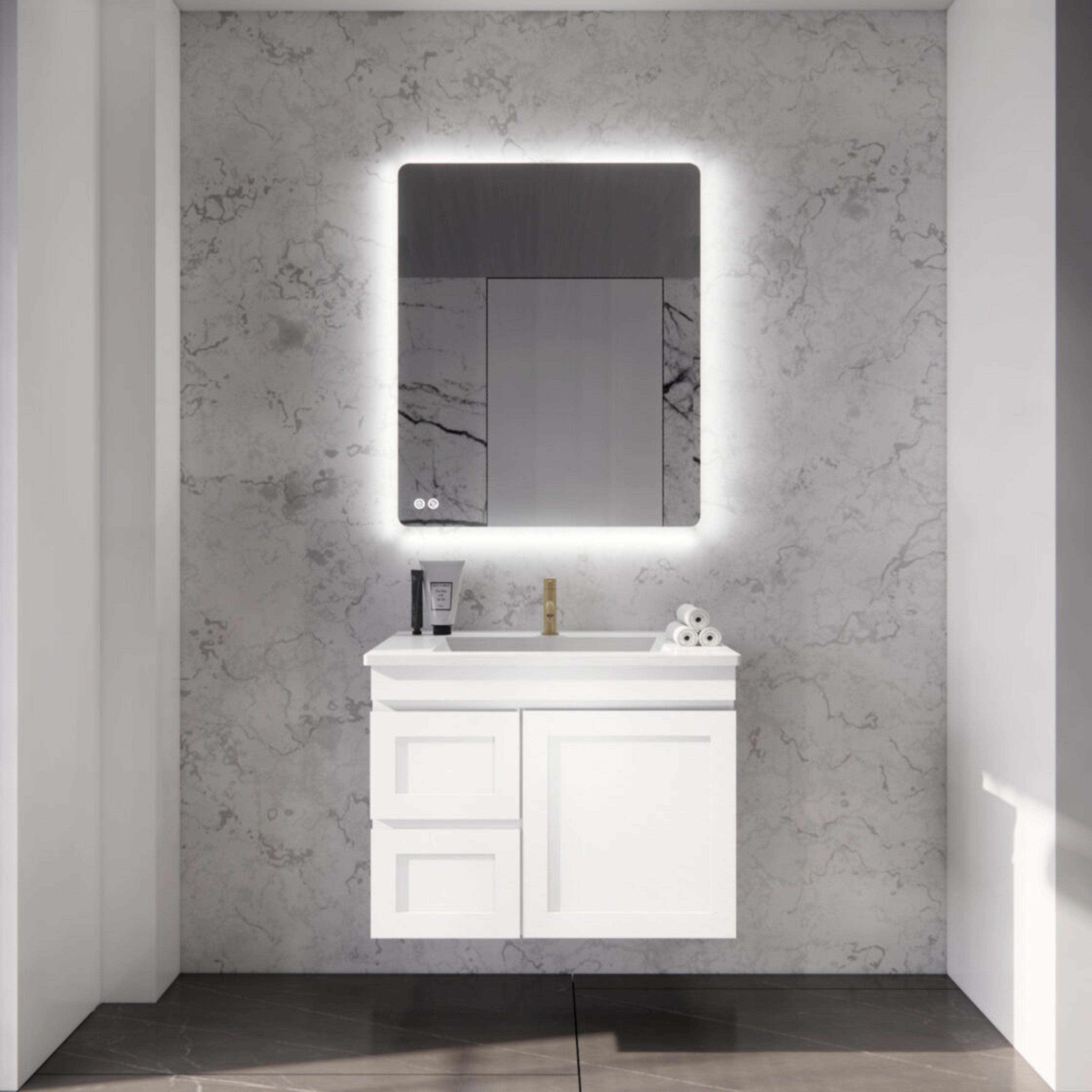 RIVA MIAMI MATTE WHITE 750MM SINGLE BOWL WALL HUNG VANITY (AVAILABLE IN LEFT AND RIGHT HAND DRAWER)