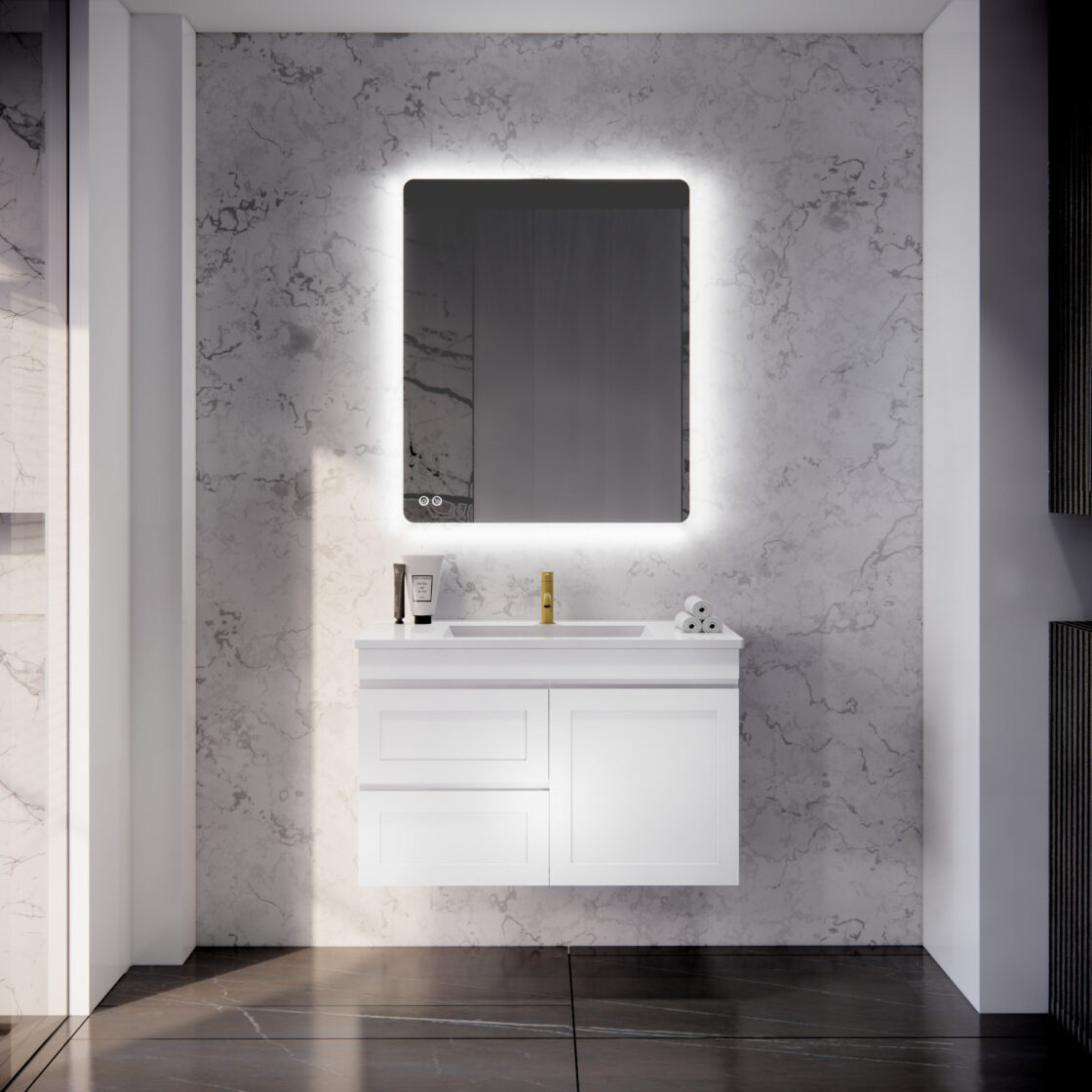 RIVA MIAMI MATTE WHITE 900MM SINGLE BOWL WALL HUNG VANITY (AVAILABLE IN LEFT AND RIGHT HAND DRAWER)