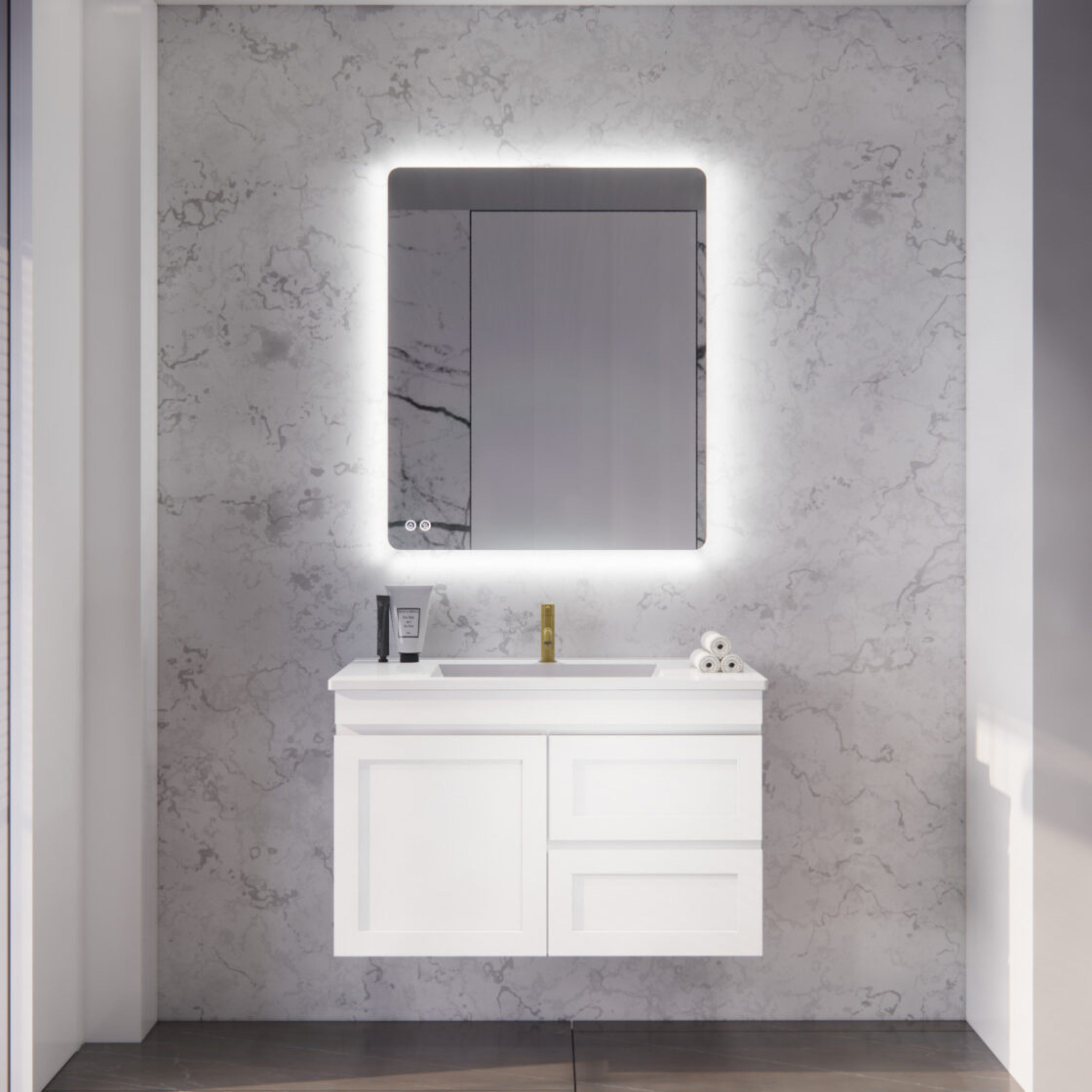 RIVA MIAMI MATTE WHITE 900MM SINGLE BOWL WALL HUNG VANITY (AVAILABLE IN LEFT AND RIGHT HAND DRAWER)