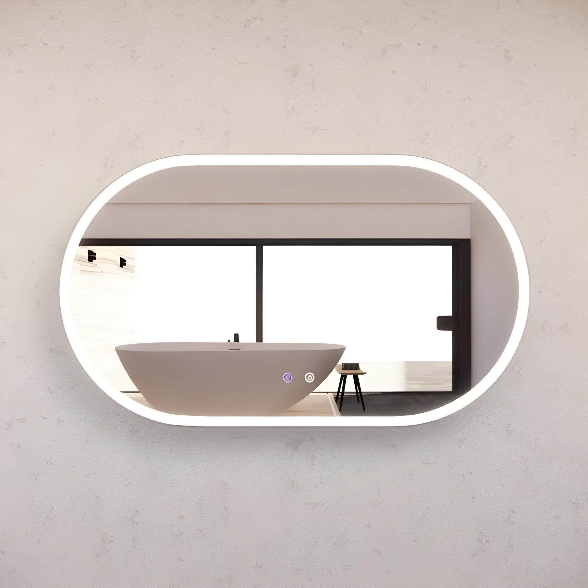 RIVA O1 FRAMED OVAL LED MIRROR 3 COLOUR LIGHTS BRUSHED NICKEL 1200X700MM