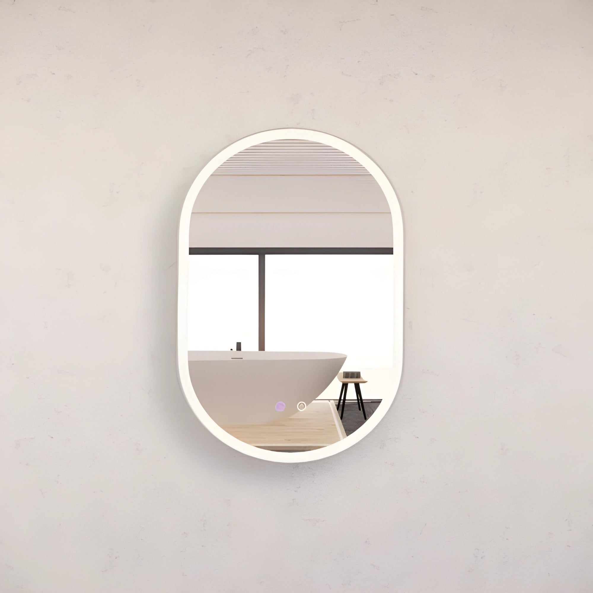 RIVA O1 FRAMED OVAL LED MIRROR 3 COLOUR LIGHTS BRUSHED NICKEL 600X900MM