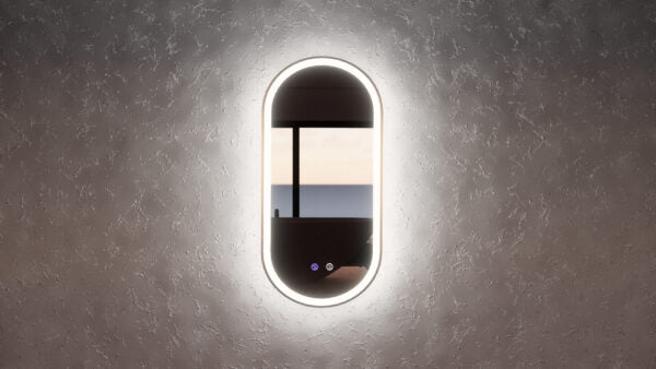 RIVA O1 FRAMED OVAL LED MIRROR 3 COLOUR LIGHTS GOLD 450X900MM