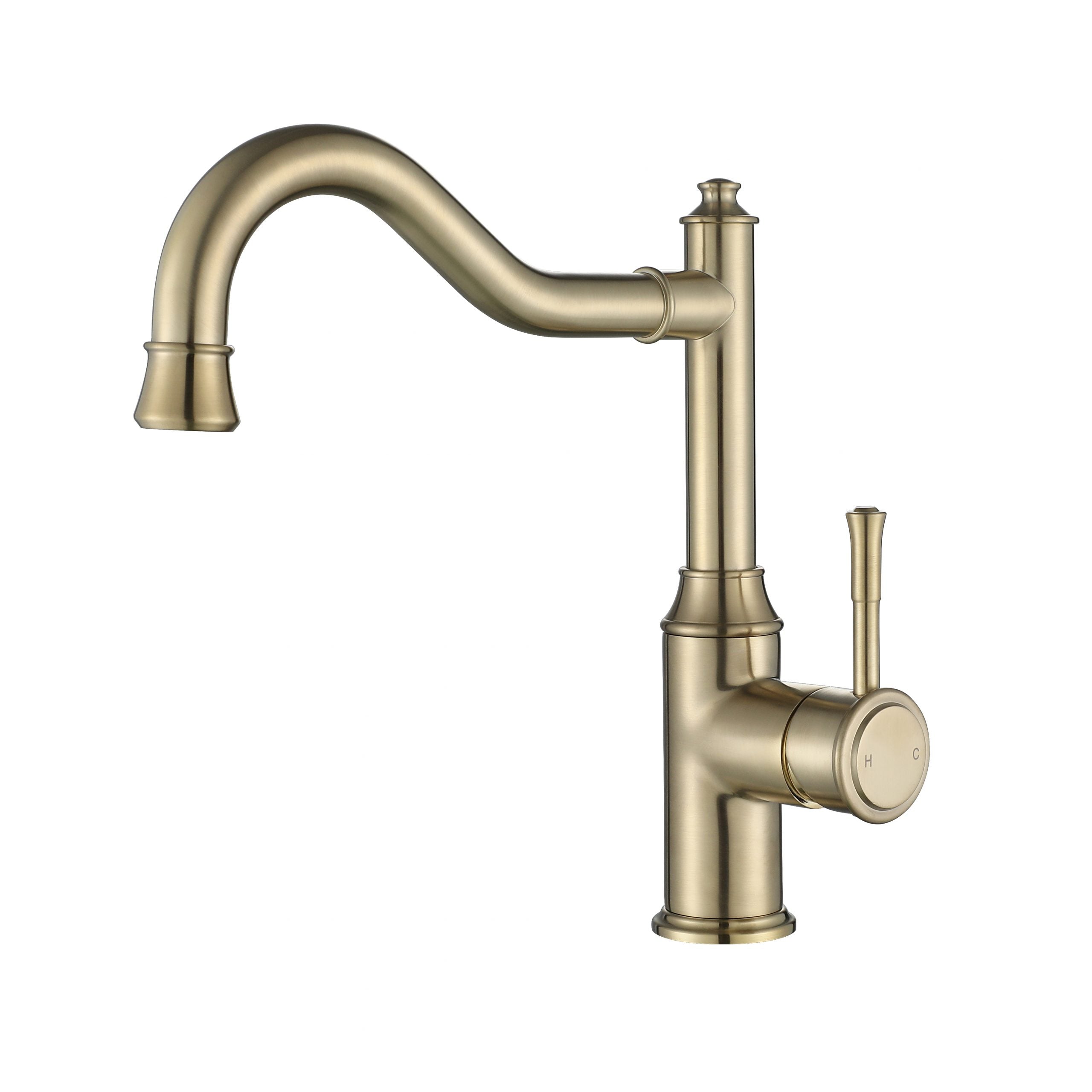 MODERN NATIONAL MONTPELLIER SHEPHERDS CROOK KITCHEN MIXER 290MM BRUSHED BRONZE