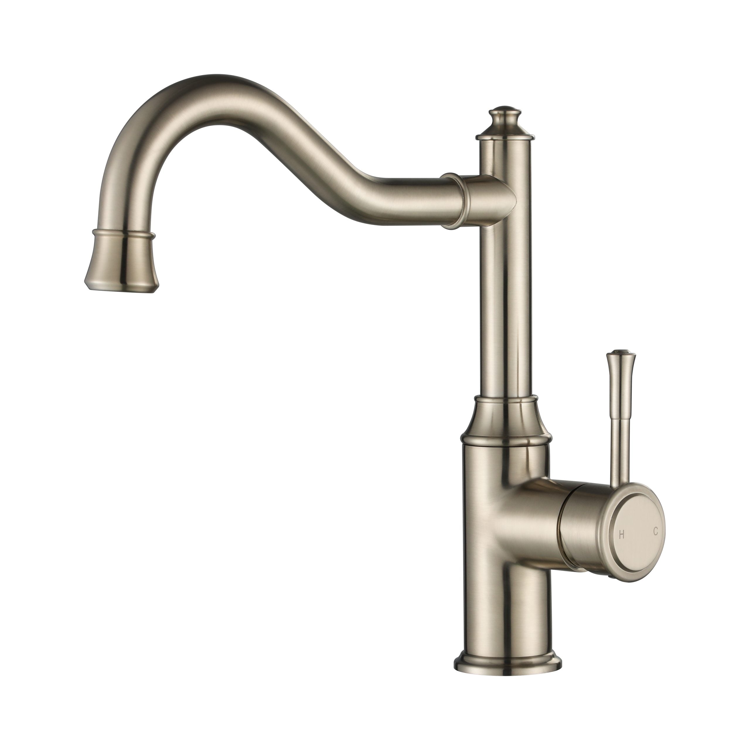 MODERN NATIONAL MONTPELLIER SHEPHERDS CROOK KITCHEN MIXER 290MM BRUSHED NICKEL