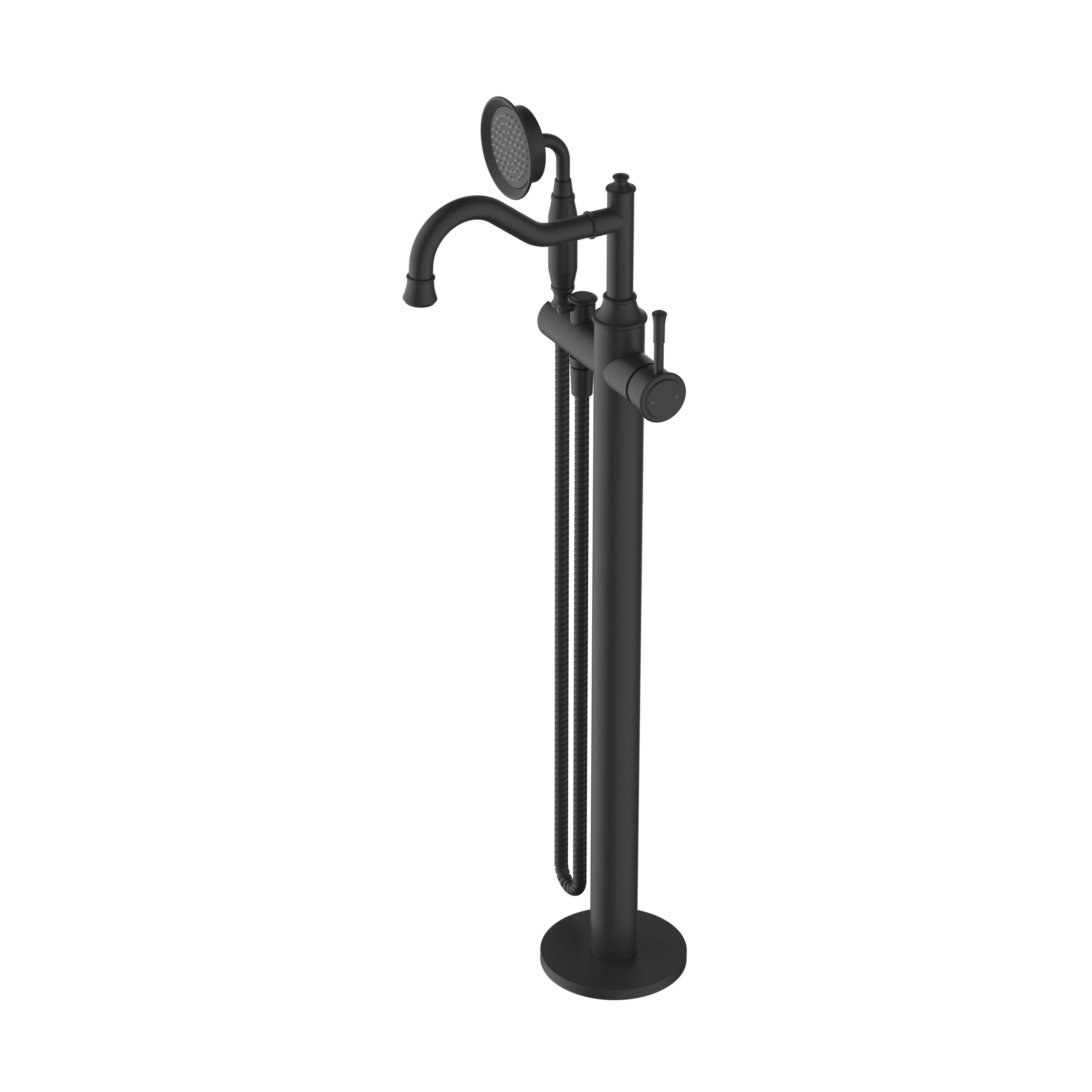 MODERN NATIONAL MONTPELLIER FREESTANDING BATH MIXER WITH HAND SHOWER 793MM MATTE BLACK