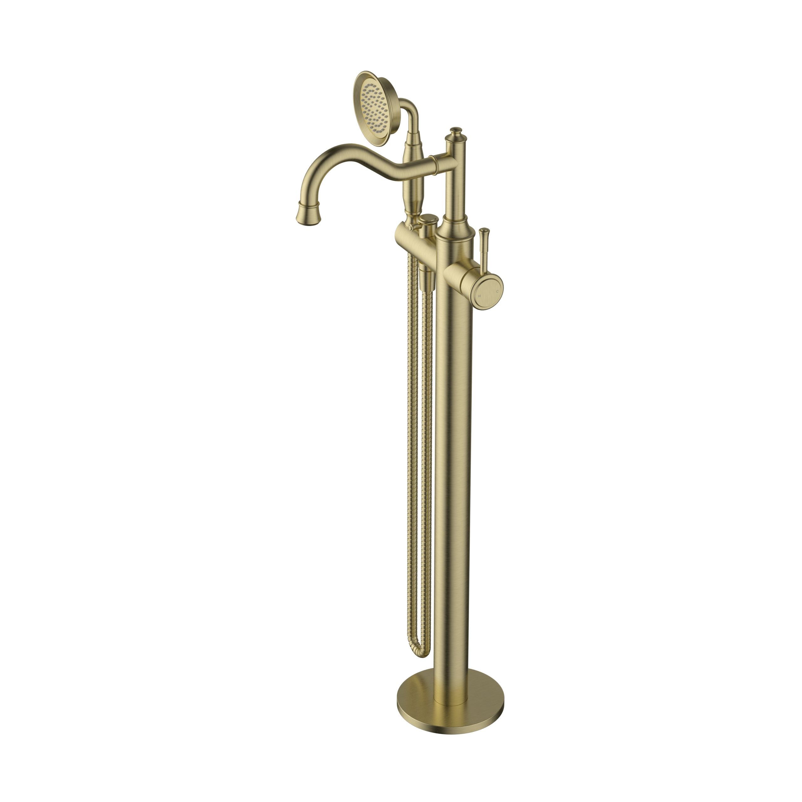 MODERN NATIONAL MONTPELLIER FREESTANDING BATH MIXER WITH HAND SHOWER 793MM BRUSHED BRONZE