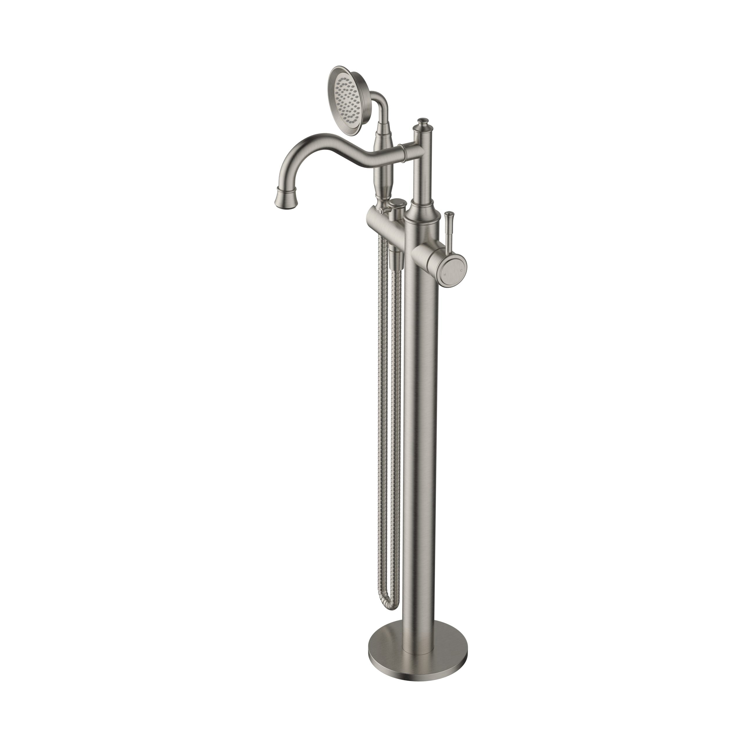 MODERN NATIONAL MONTPELLIER FREESTANDING BATH MIXER WITH HAND SHOWER 793MM BRUSHED NICKEL