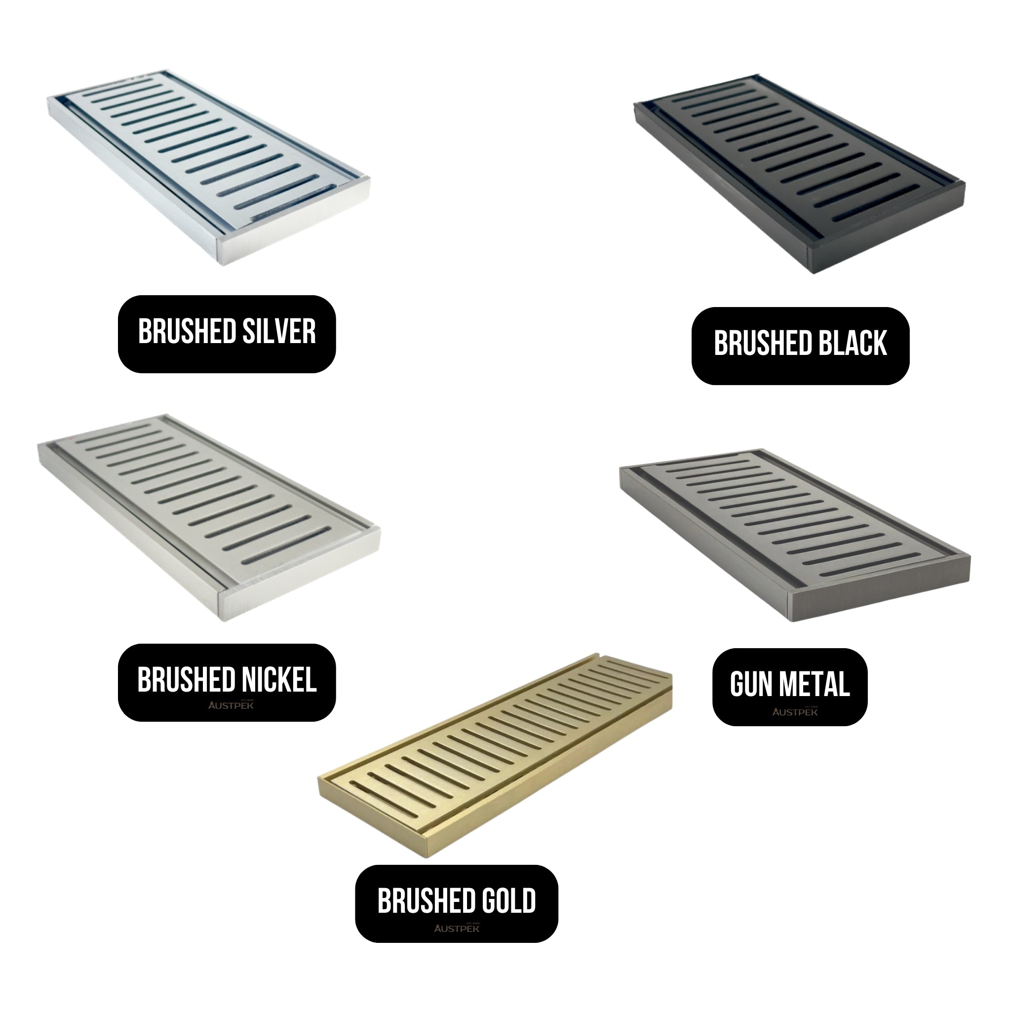 AQUAPERLA EZY FLOW FLOOR GRATE BRUSHED SILVER 100X14MM