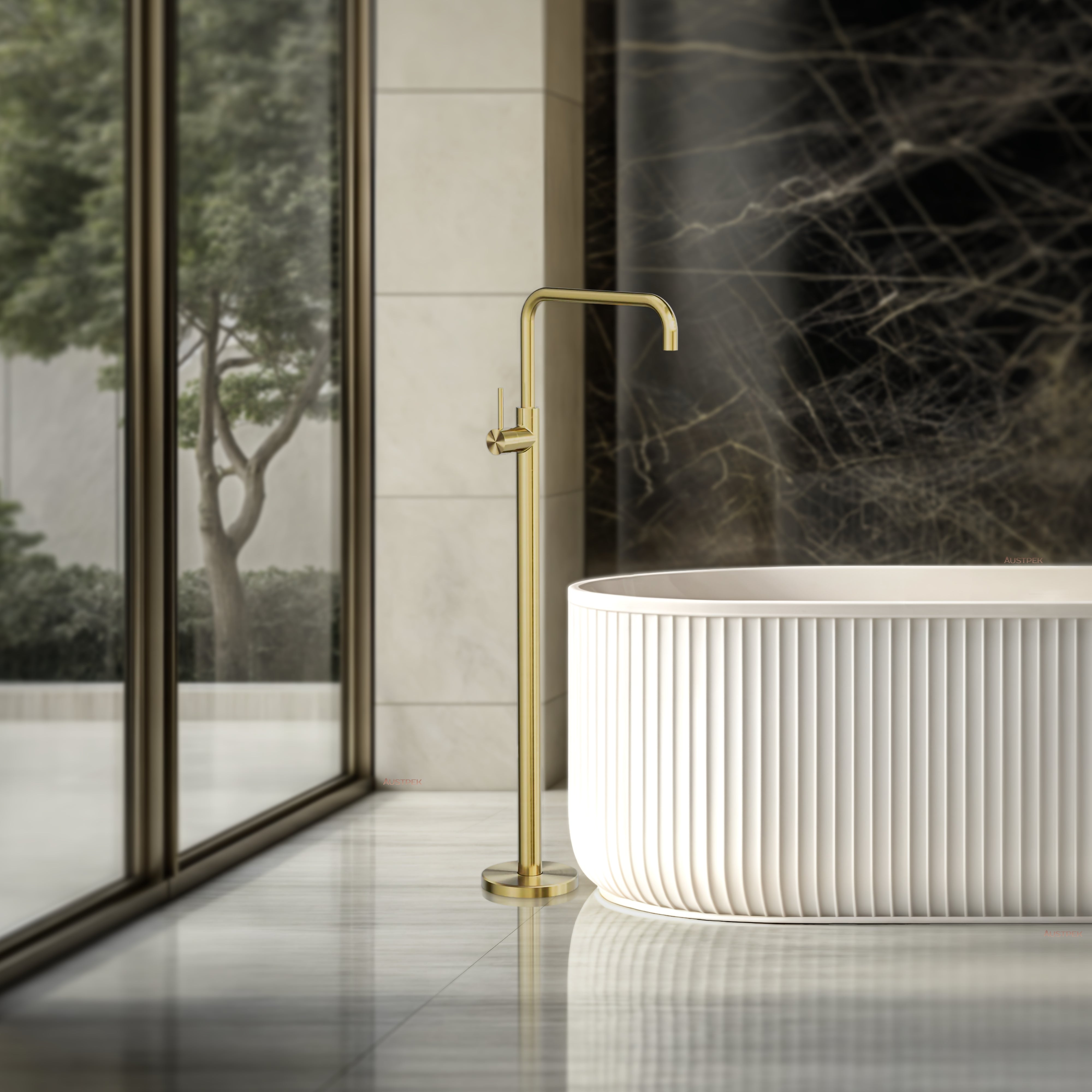 NERO MECCA FREESTANDING BATH MIXER BRUSHED GOLD