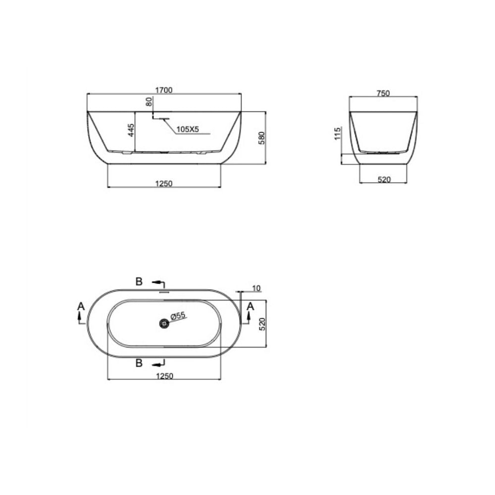 LINSOL NORA FREESTANDING BATHTUB GLOSS WHITE (AVAILABLE IN 1500MM AND 1700MM)