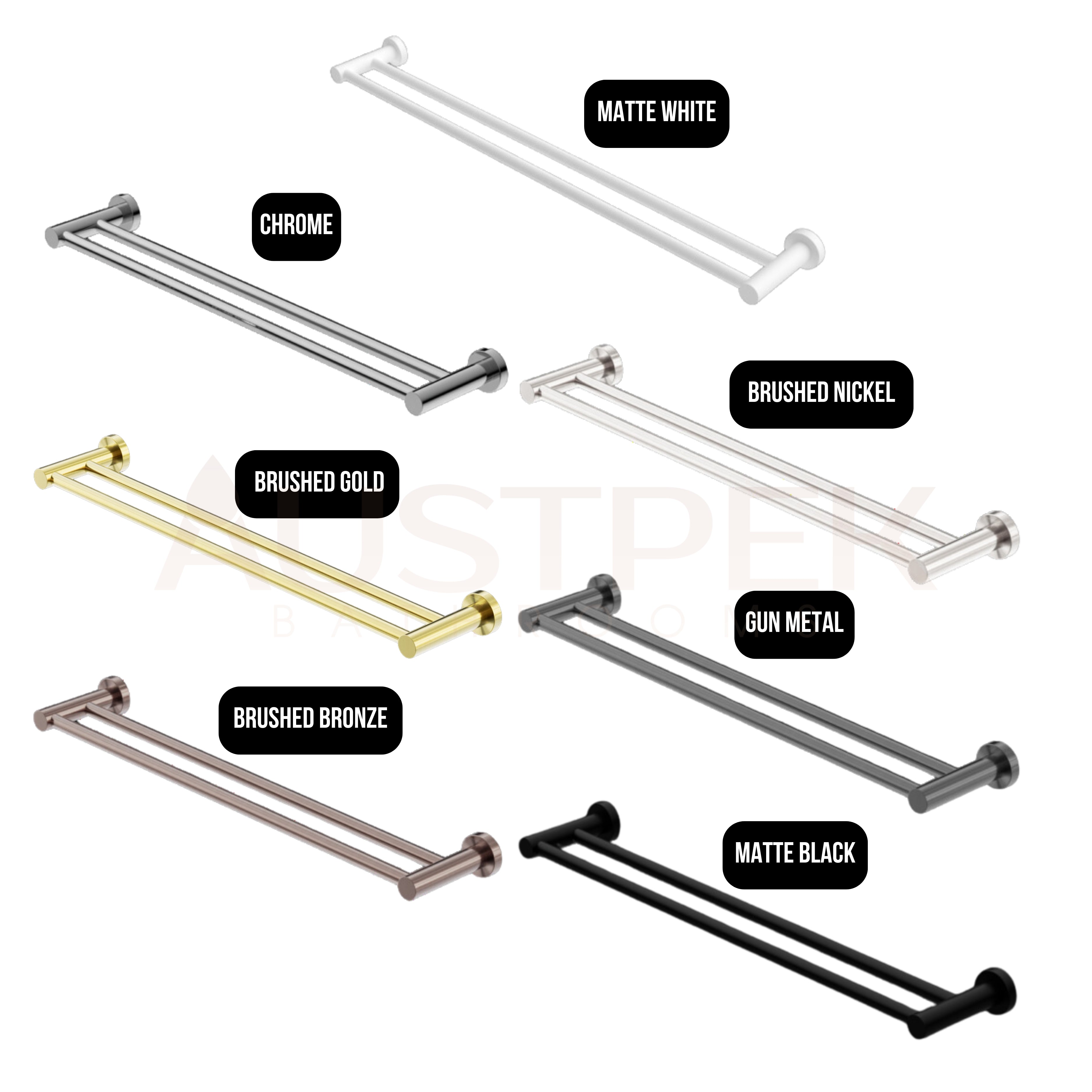 NERO MECCA DOUBLE NON-HEATED TOWEL RAIL MATTE WHITE (AVAILABLE IN 600MM AND 800MM)