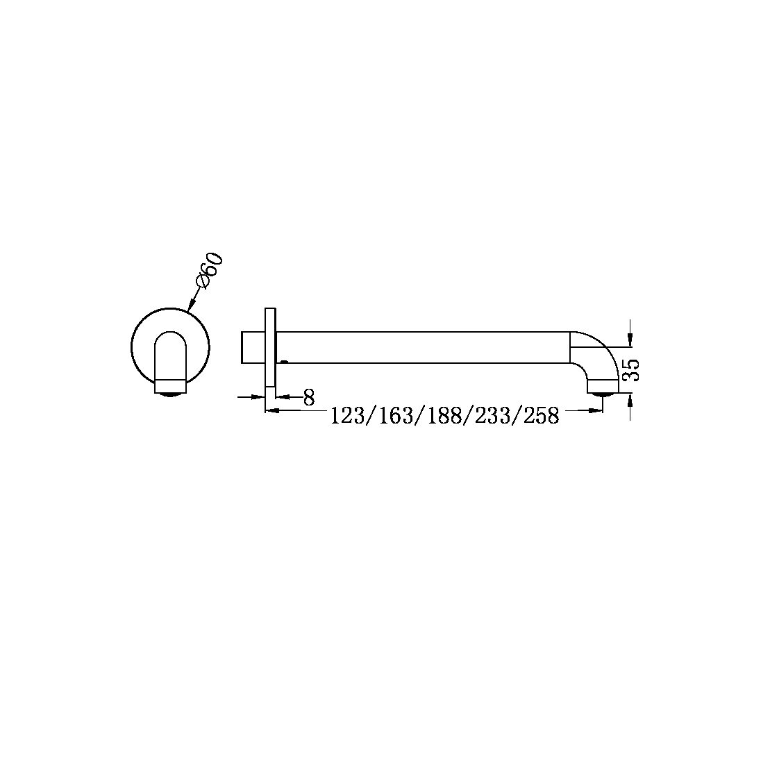 NERO MECCA BASIN/ BATH SPOUT MATTE WHITE (AVAILABLE IN 120MM, 160MM, 185MM, 230MM AND 260MM)