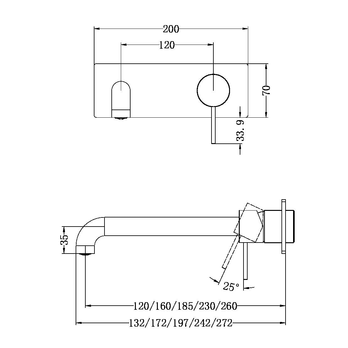 NERO MECCA WALL BASIN / BATH MIXER GUN METAL (AVAILABLE IN 120MM, 160MM, 185MM, 230MM AND 260MM)