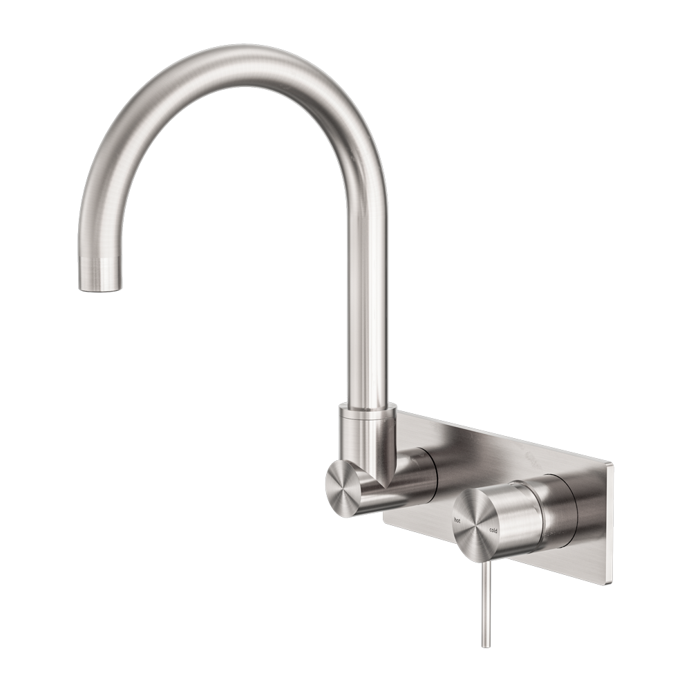 NERO MECCA WALL BASIN/ BATH MIXER SWIVEL SPOUT BRUSHED NICKEL